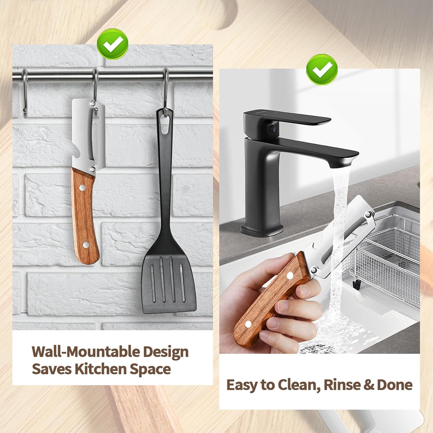 UCRAVO Stainless Steel Vegetable Peeler with Wooden Handle |2-in-1 Julienne & Slicer Tool for Kitchen Multi-Purpose Peeler for Carrot,Potato,Cucumber, Bottle Gourd, Radish & More Sharp Durable Blade