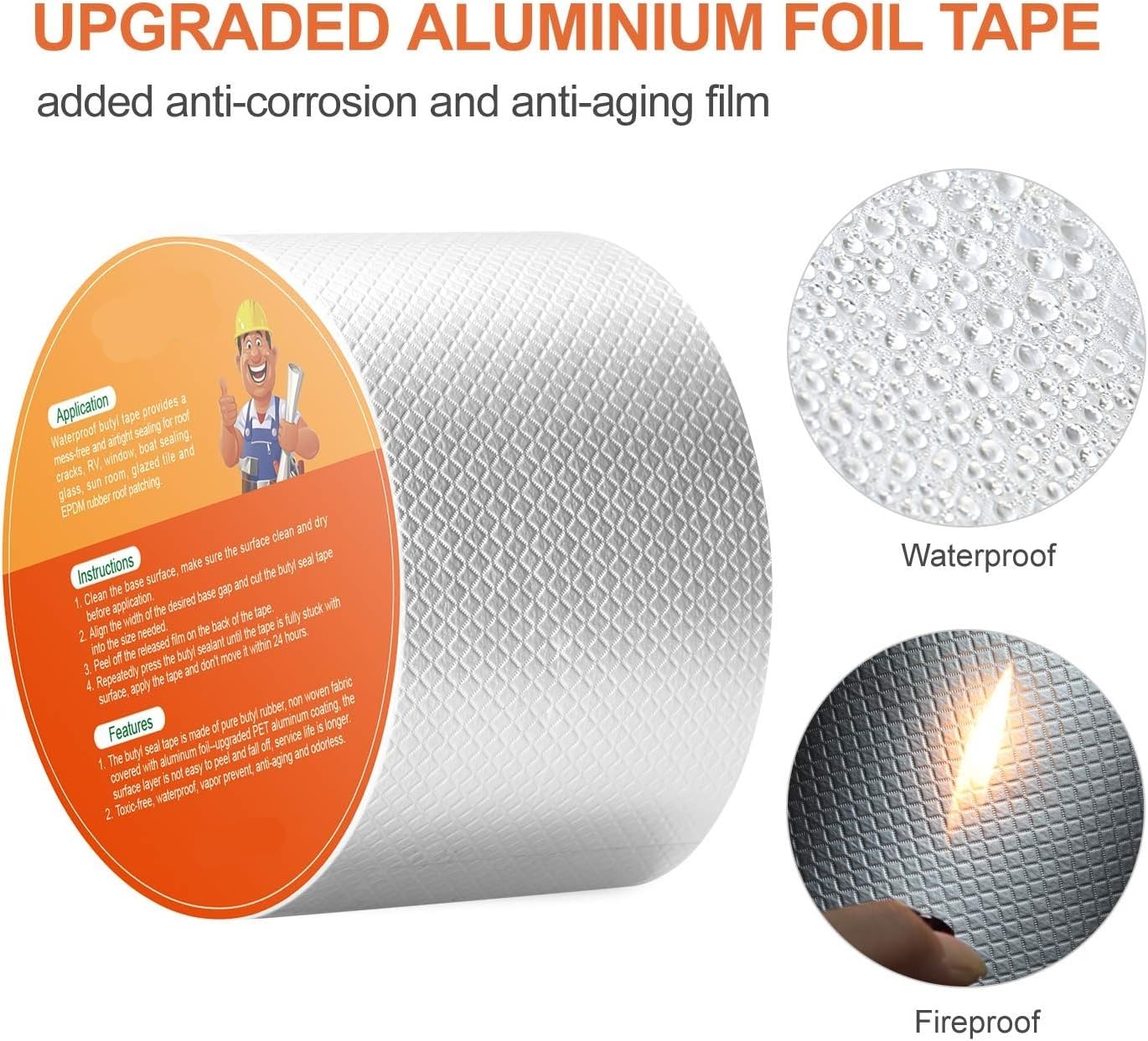 UCRAVO Super Strong Adhesive Waterproof Permanent Repair Aluminum Butyl Tape Rubber Foil Suitable for Roof Leak, Surface Crack, Window Sill Gap, Boat Sealing, Home Renovation(5CM*5M), Silver