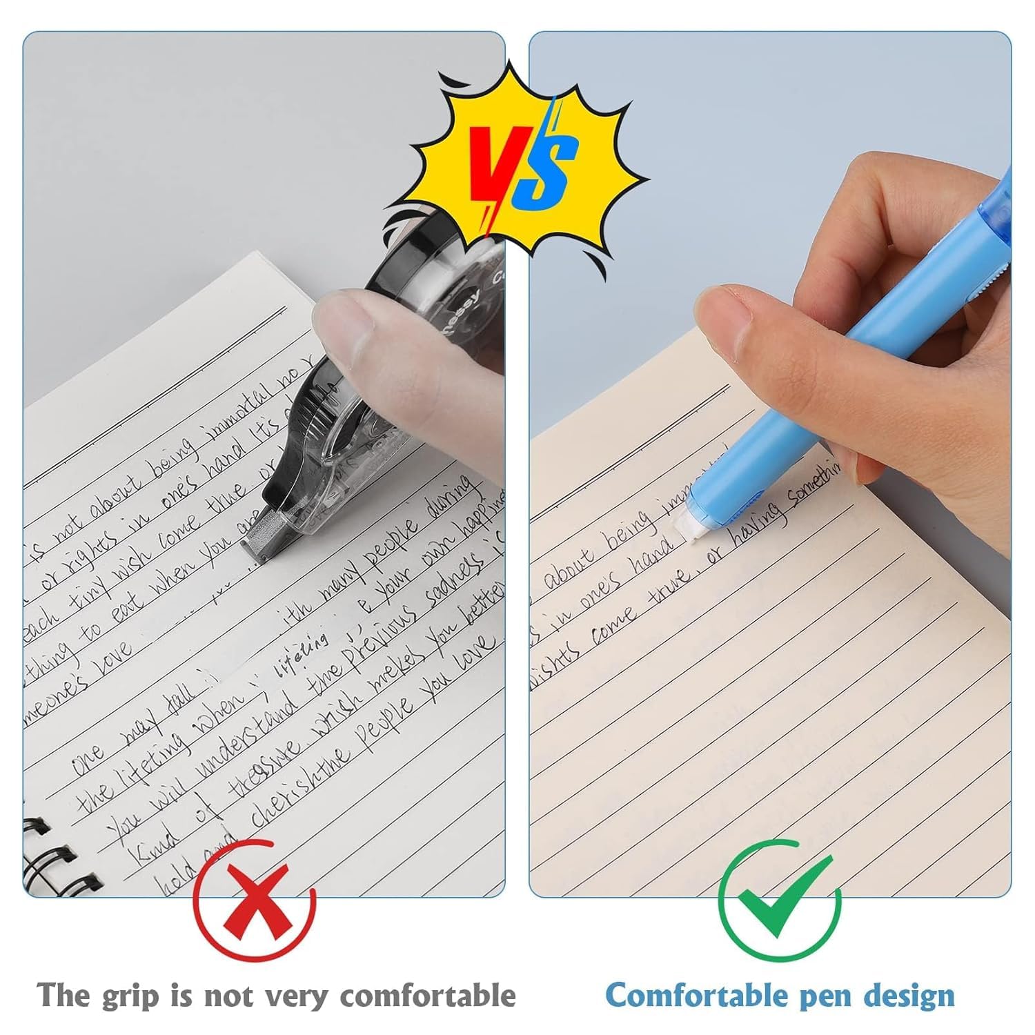 UCRAVO White Out Pens 2PCS, Correction Tape Pens for Office, School, Home, Quick Drying Eraser Tape,Pen-Shaped Comfortable Grip,Smooth & Precise Writing Correction Tool for Notebooks and All Supplies