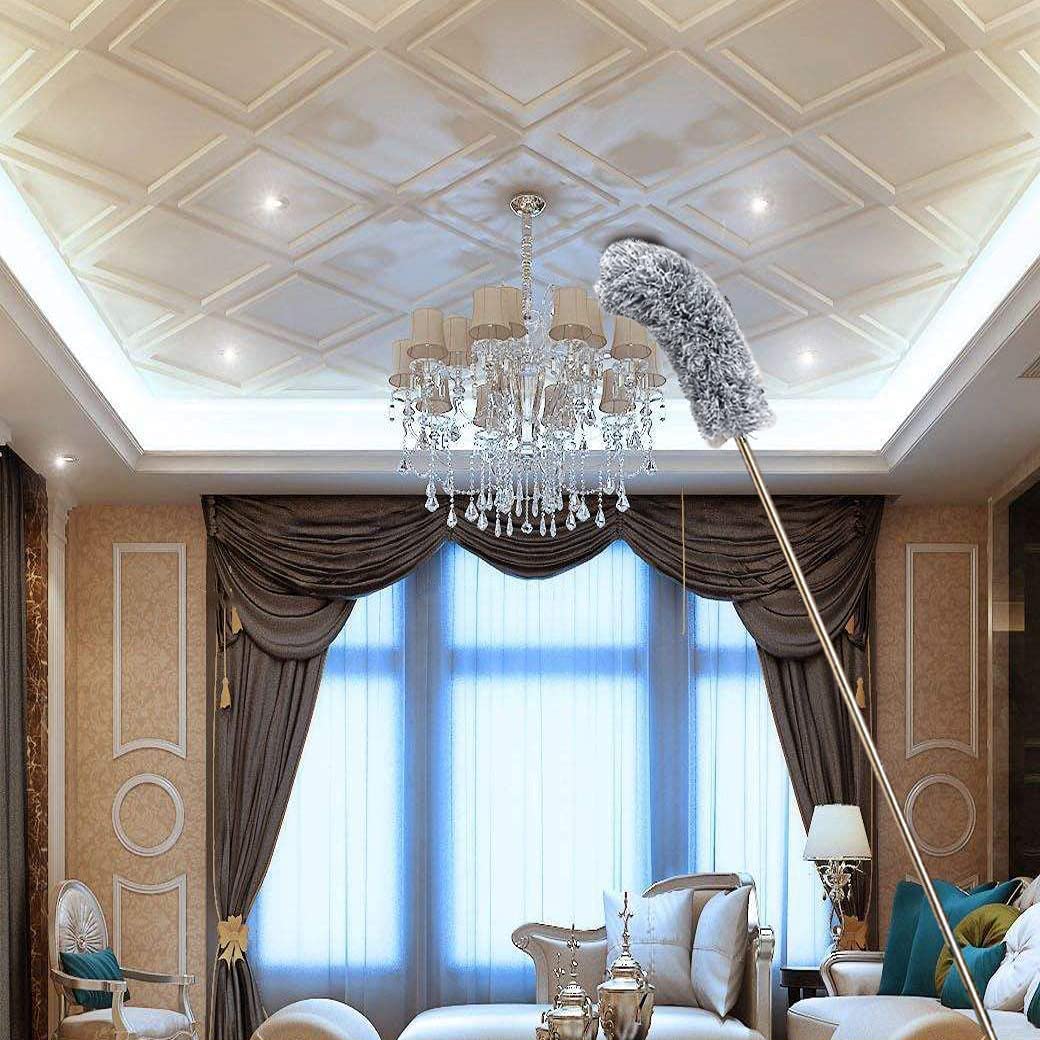 UCRAVO 3 in 1 Microfiber Feather Duster Set with 100 Inch Extendable Pole | 4 PCS Bendable Washable Fan Cleaning Brush for Ceiling Fans, High Ceilings, Cobwebs, Furniture, Walls & Home Dusting