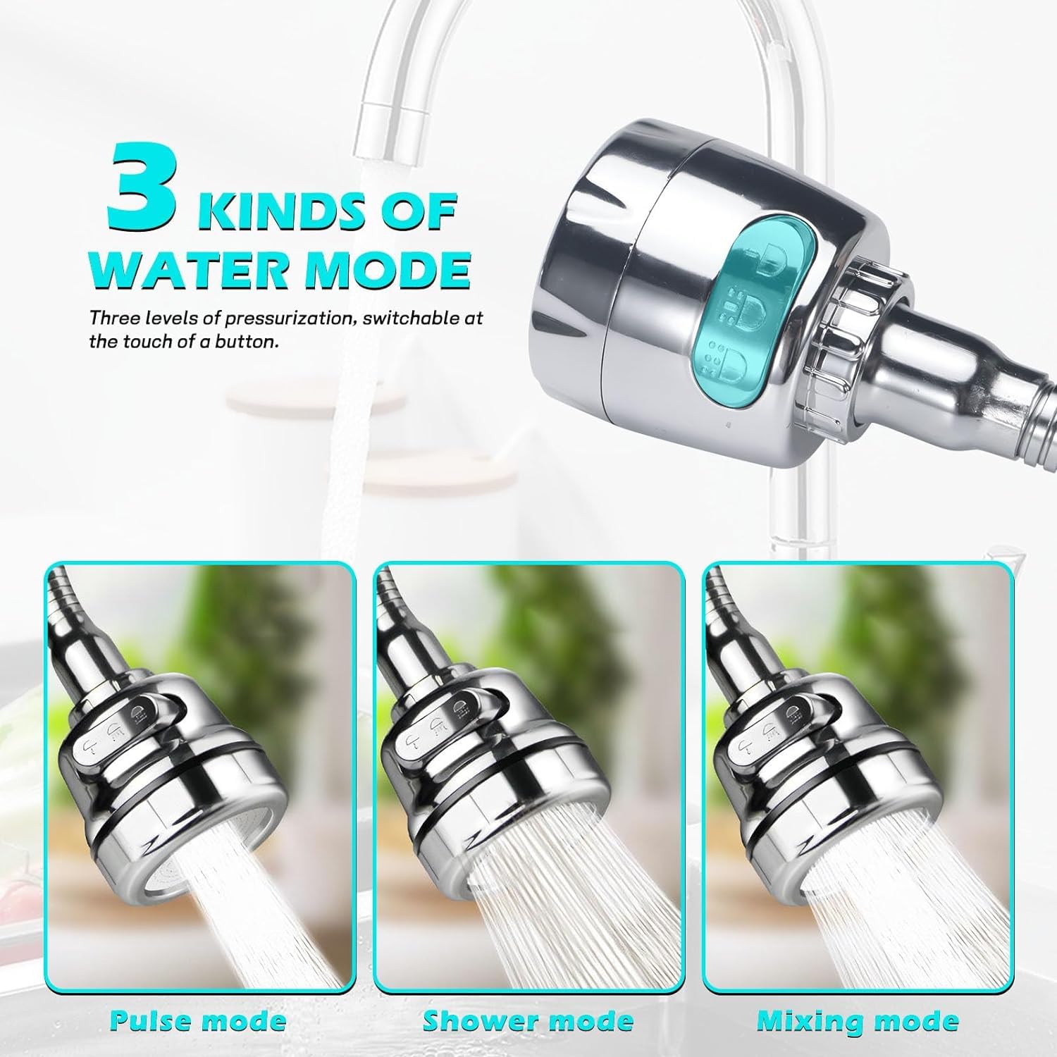 UCRAVO Movable Kitchen Faucet Head 360° Rotatable Faucet Sprayer Head Replacement Anti -Splash Tap Booster Shower and Water Saving Faucet for Kitchen