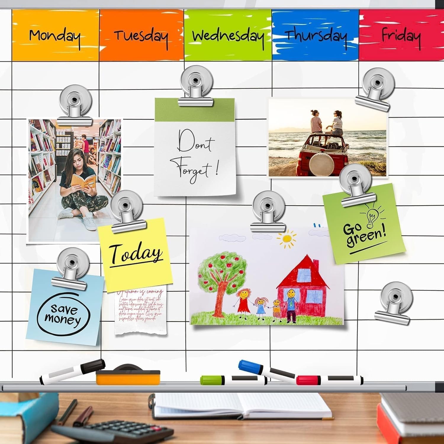 UCRAVO Pack of 4 Heavy Duty Magnetic Refrigerator Clips – Metal Magnet Clips for Whiteboard, Office, & Classroom – Strong Spring Memo Holder for Documents & Calendars