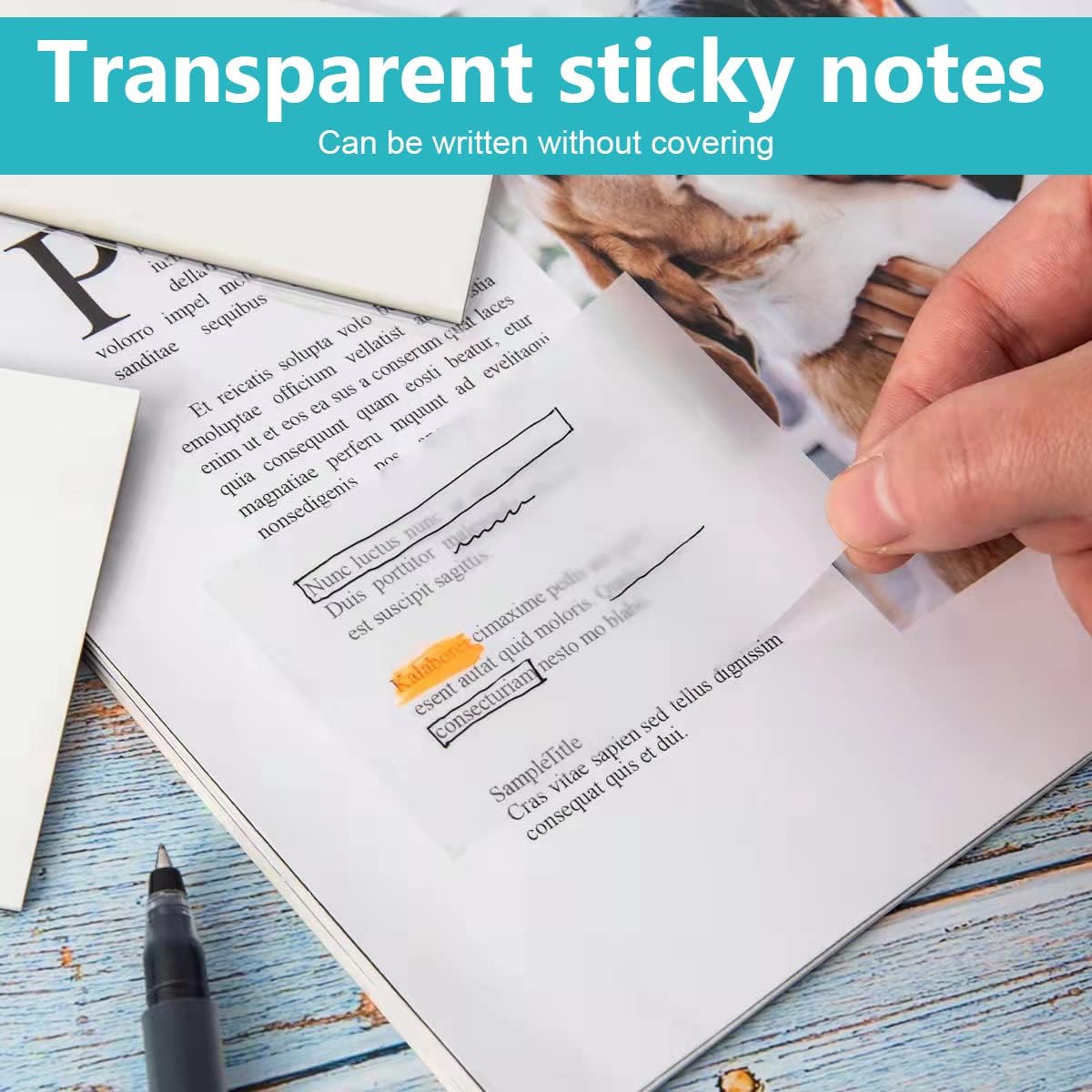 UCRAVO 400 Sheets Transparent Sticky Notes Self Adhesive Clear Sticky Notes for Writing Marking,Annotating Waterproof Reusable Sticky Pads for Office School College Study Planner Journaling Book Tabs