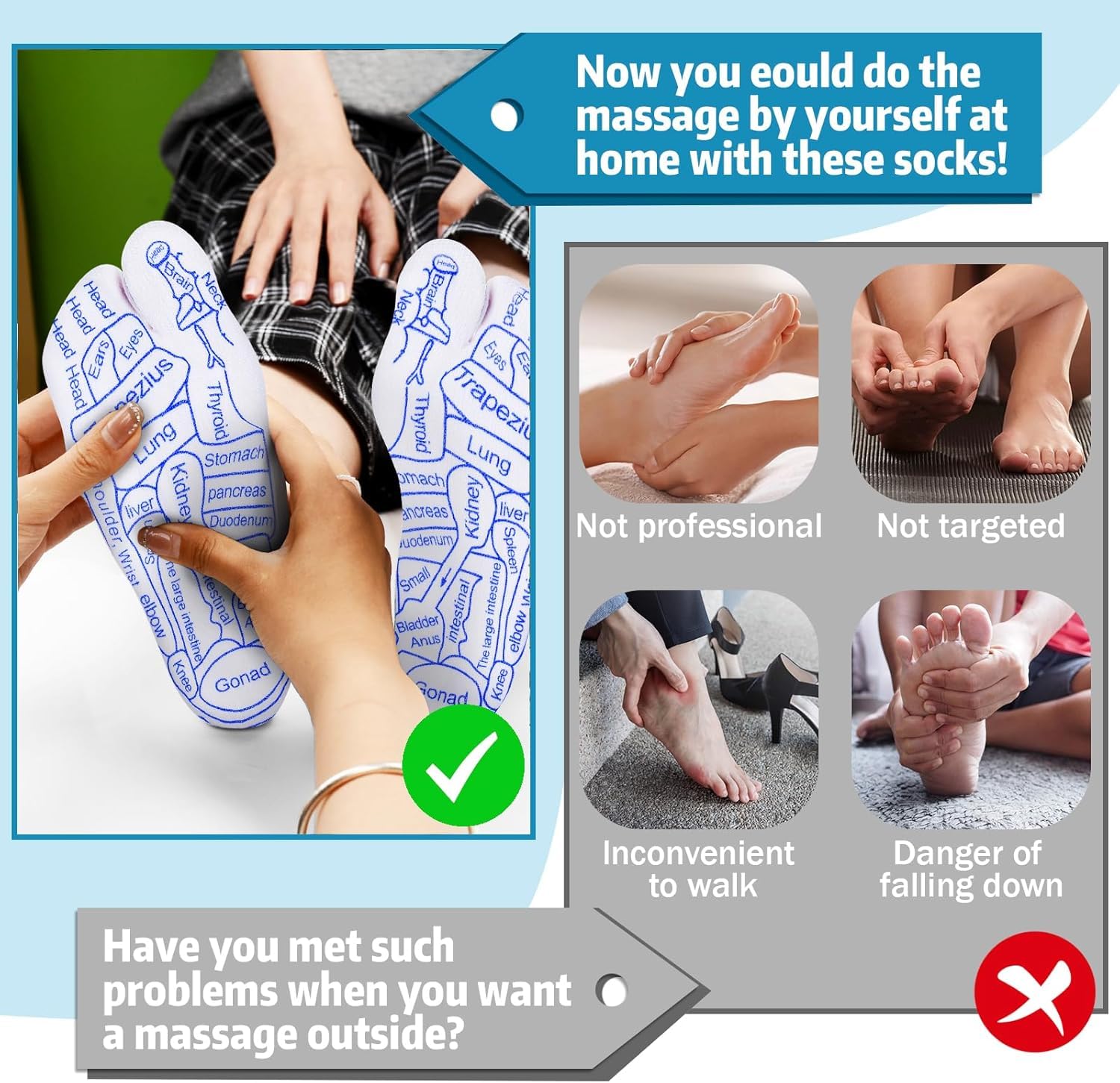 UCRAVO Reflexology Socks for Women with Trigger Point Massage Tool – Acupressure Foot Chart for Sole & Instep – Foot Pain Relief, Plantar Fasciitis, Stress & Circulation Aid – 1 Pair-Multicolor