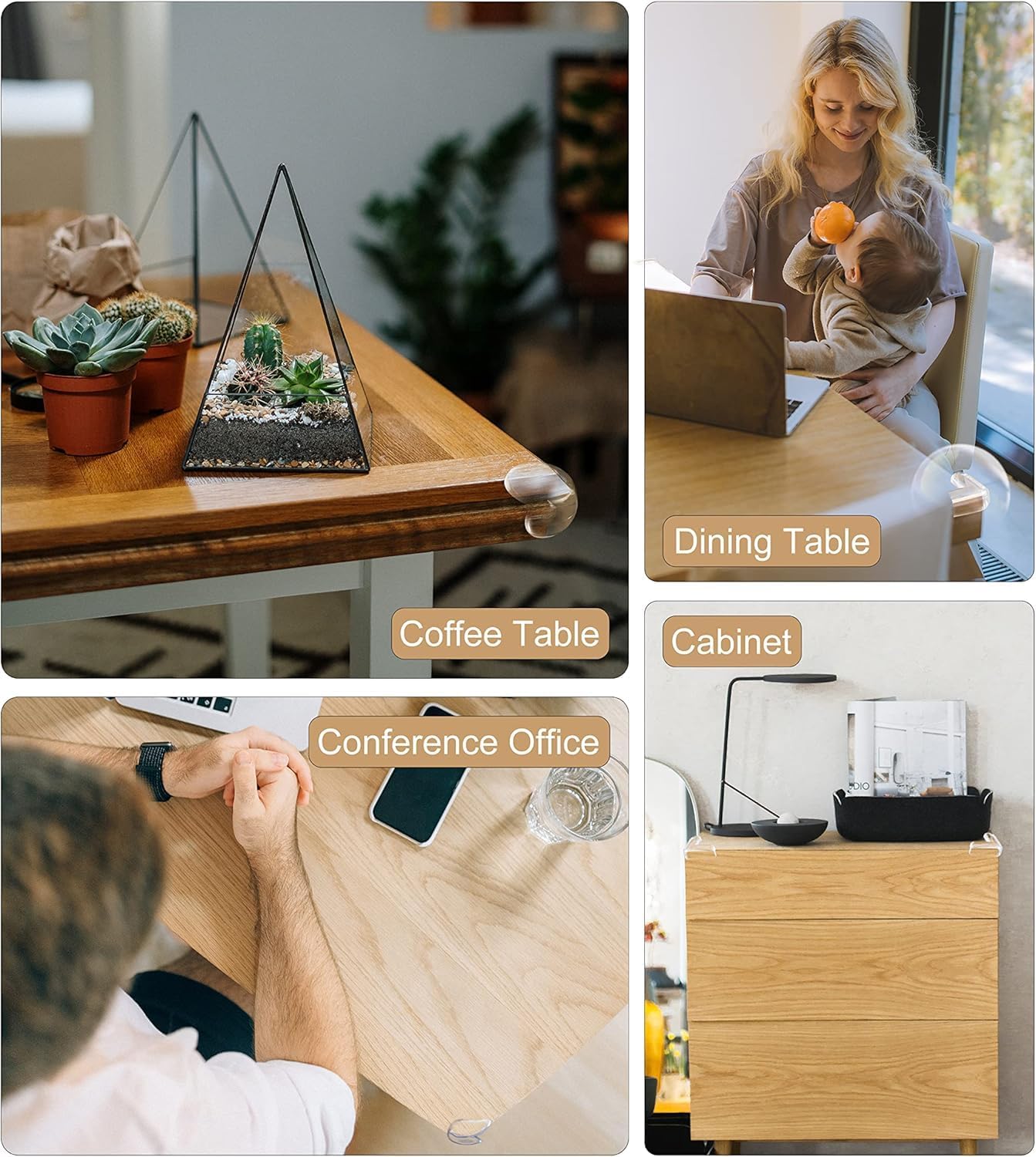 UCRAVO 8 pcs Brown Baby Safety Table Corner Protectors, Furniture Corner and Edge Safety Bumpers, Soft Rubber Foam Cushion Covers, 3M Taped Corner Guards, Baby Child Proofing Pads Rubber Corners