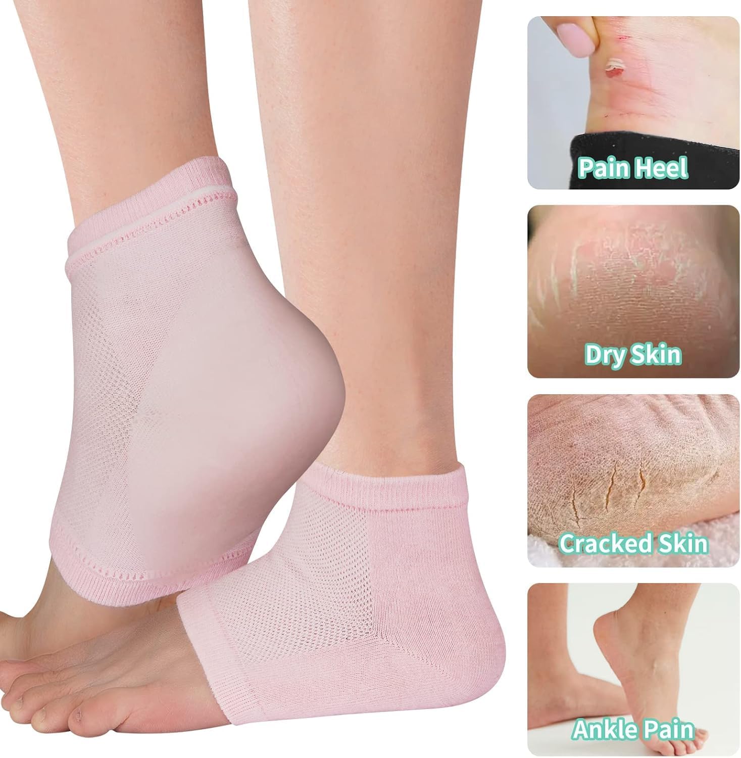 UCRAVO Silicone Gel Heel Socks for Cracked Heel Repair, Moisturizing Heel Sleeves for Dry Hard Heels,Pain Relief, Plantar Fasciitis Support,Reusable Protector Pads for Men & Women Foot Care