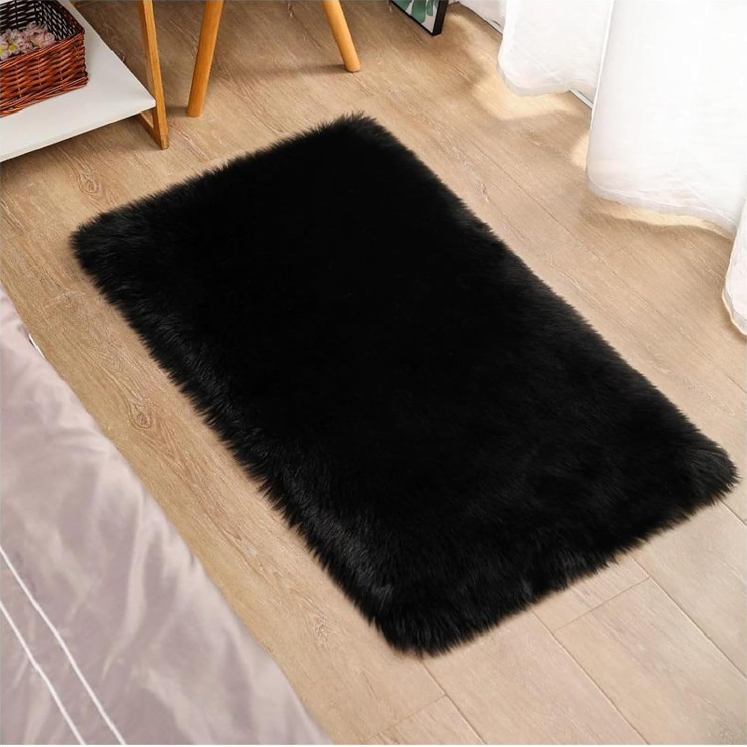 UCRAVO Super Soft Black Fluffy Carpet for Living Room, Bedroom & Home Decor –Modern Carpet Anti-Skid Velvet Shaggy Rug for Floor, Bedside, Kids Room & Sofa Area – Washable Thick Plush Fur Mat