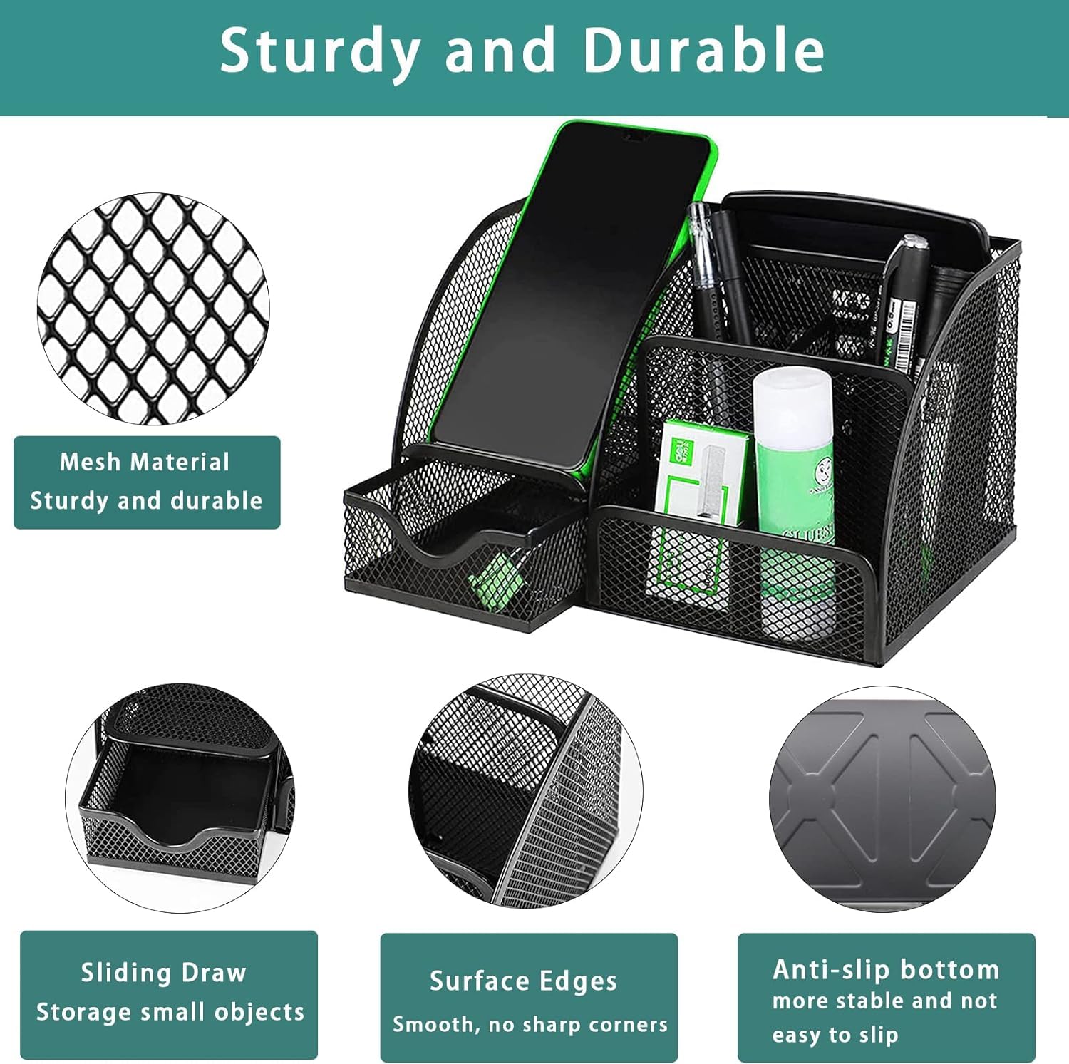 UCRAVO Black Round Mesh Pen Stand, Pencil Holder, Pen Organizer for Desk, Pen Cups, Stationary Storage Stand, Makeup Brush Holders, Pen, Pencil Holder for Office Home and Study Table