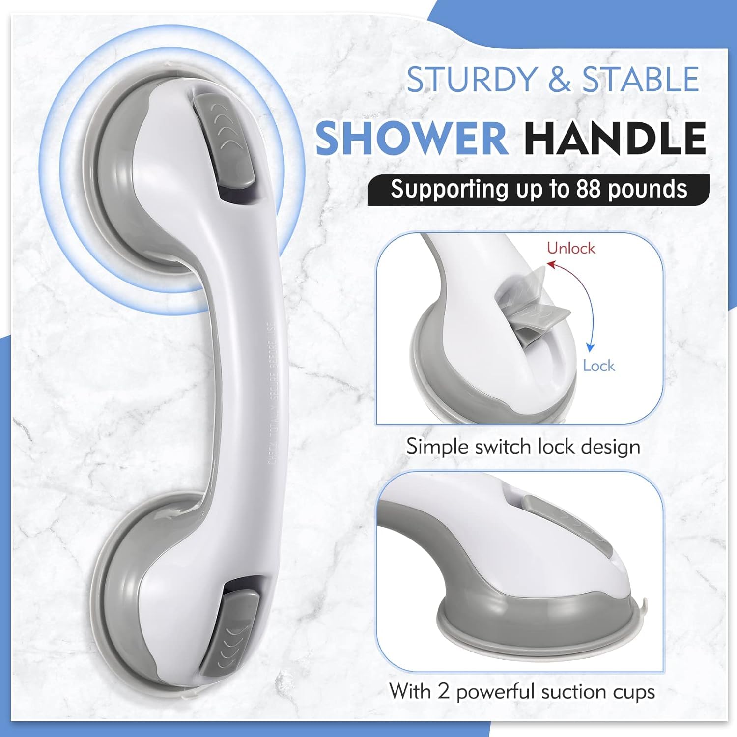 UCRAVO Helping Handle Bathroom Suction Grab Bar Rail for Safety – Hand Rail Support Bar Grip Bath Shower Bathtub Handle Mobility Balance Safety Aid Fitting for Tub, Handicap, Elderly, Injury, Kid