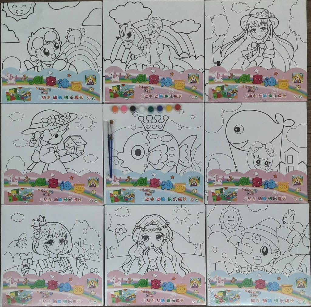 UCRAVO 2 PCS Kids Canvas Painting Craft Set with Paints & Brushes DIY Art & Coloring for Children,Creative Educational Drawing Toy for Home,School Art Projects,Birthday Gift,Fun Drawing Activity Set