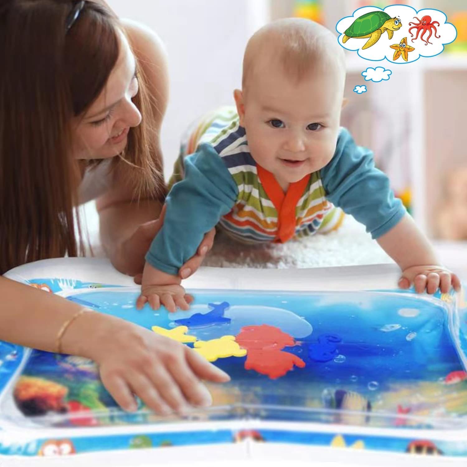 UCRAVO Tummy Time Water Play Mat for Babies & Infants Inflatable Sensory Learning Toy Leakproof Aqua Pad for Newborn 3-12 Months Activity Play Center for Baby Development Best Gift for New Parents