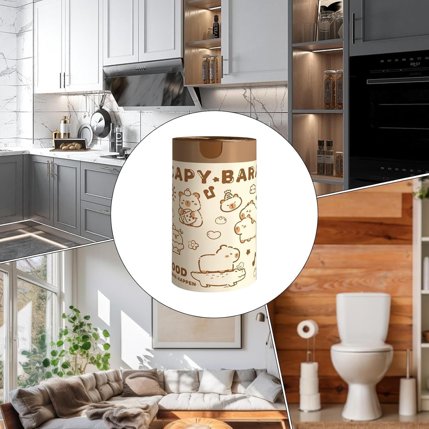 UCRAVO Capybara Garbage Bags Roll Pack of 3 (120 Bags Total) Strong Disposable Dustbin Bags for Kitchen, Bathroom, Office, Home & Commercial Use | Heavy Duty Leak Proof Trash Bags for Wet & Dry Waste