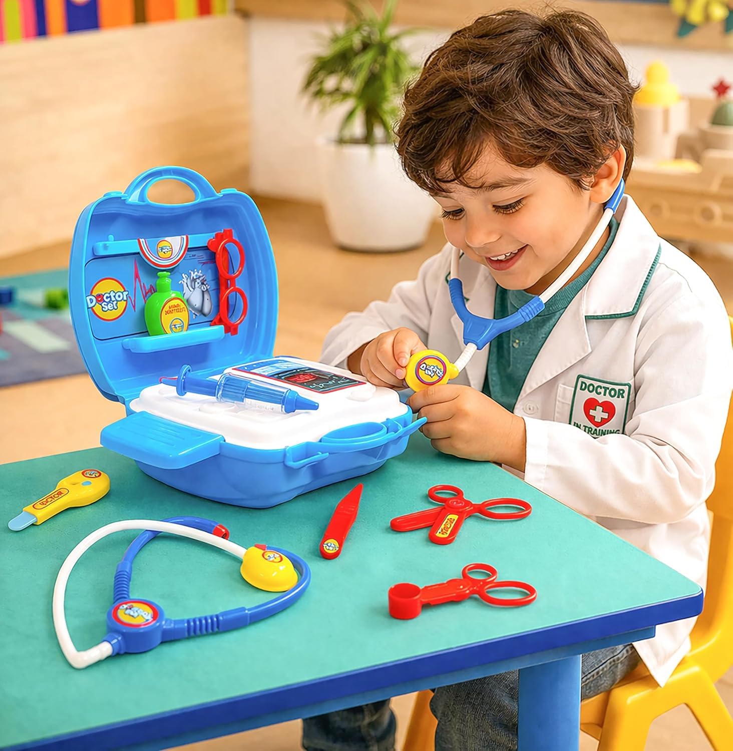 UCRAVO Kids Doctor Play Set Medical Kit Toy for Boys & Girls Doctor Kit with Stethoscope, Tools & Storage Carry Case | Educational Role Play Toy for Toddlers, Preschool Learning,Indoor Activity Toy