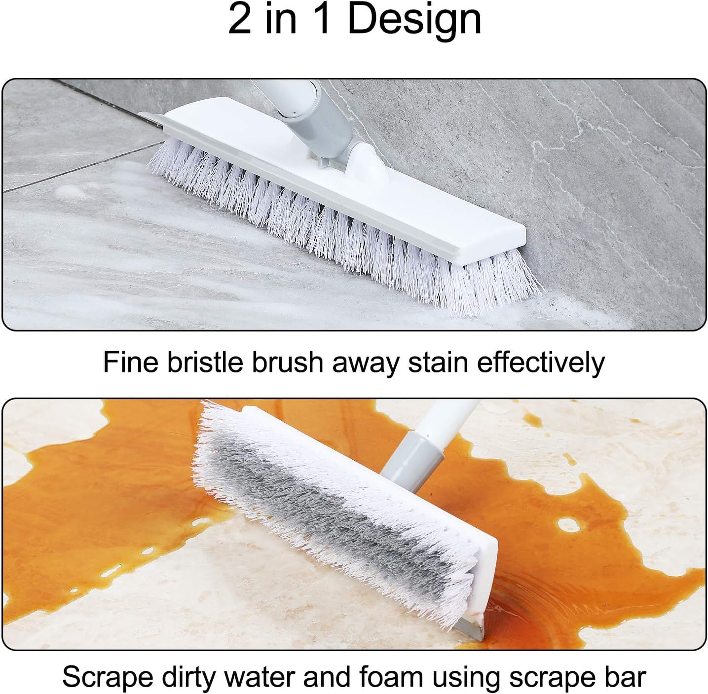 UCRAVO 1pc, Floor Scrub Brush with Long Handle, 2 in 1 Scrape and Brush, Tub and Tile for Cleaning Bathroom, Patio, Kitchen, Wall,Supplies, Bathroom Cleaning with Wiper