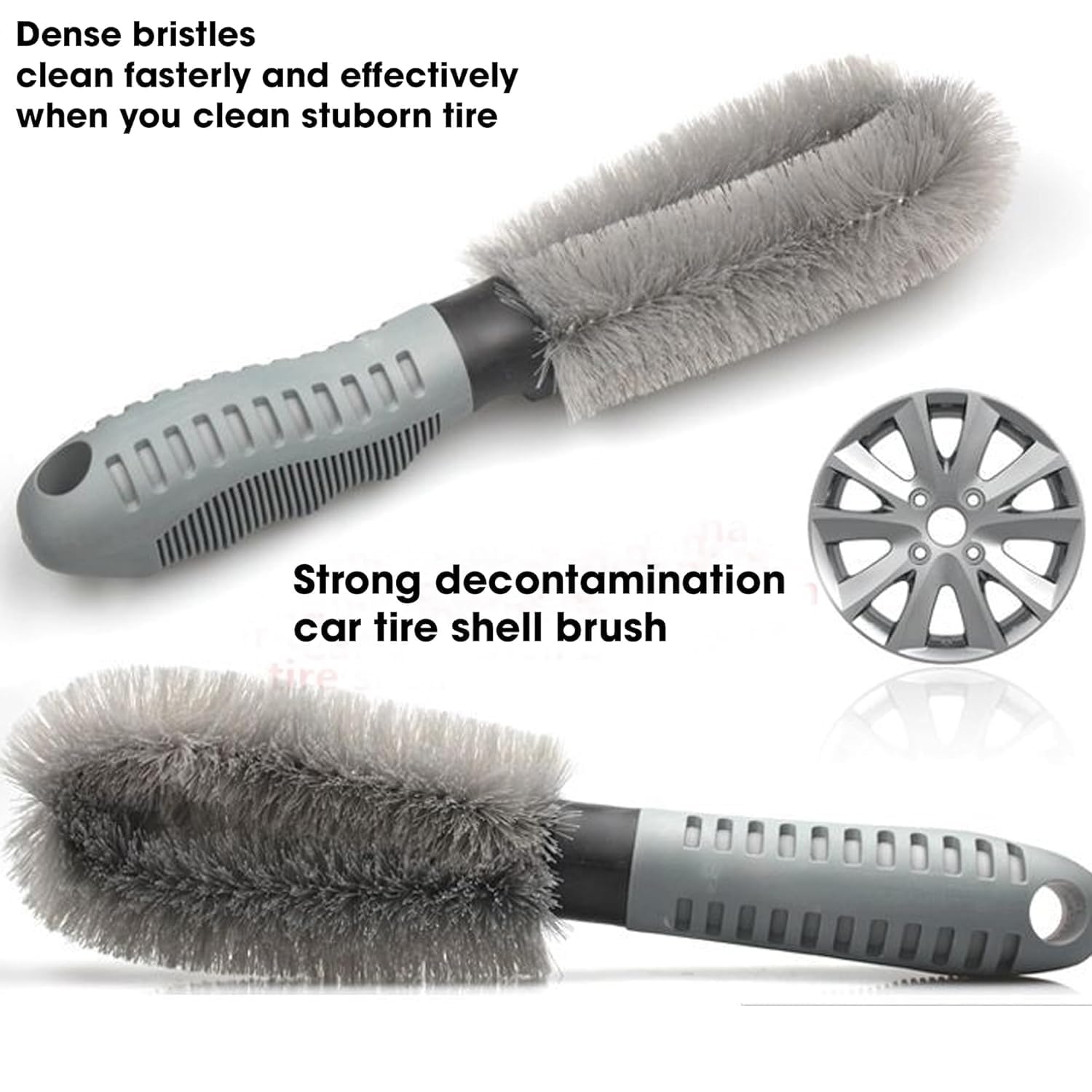 UCRAVO Car Wheel Brush, Anti-Skid Rim Cleaner Brush for Car, Bike & SUV, Heavy Duty Wheel and Tire Cleaning Brush with Soft Bristles, Ergonomic Grip Handle, Car Wash Accessories for Alloy Wheels