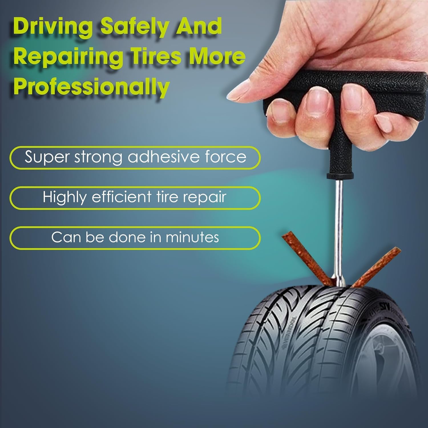 UCRAVO Tubeless Tyre Puncture Repair Kit for Bike, Scooter, Car 3 Puncture Repair Strips with Rubber Solution Emergency for Motorcycle & Car Tubeless Tyres | Quick Nail Hole Fix Tool for Roadside Use