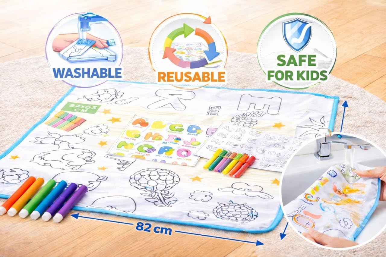 UCRAVO Magic Water Doodle Mat for Kids – Reusable Coloring & Painting Drawing Mat with Water Pens | Mess-Free Educational Activity Toy for Toddlers, Boys & Girls Creative Play Learning Set
