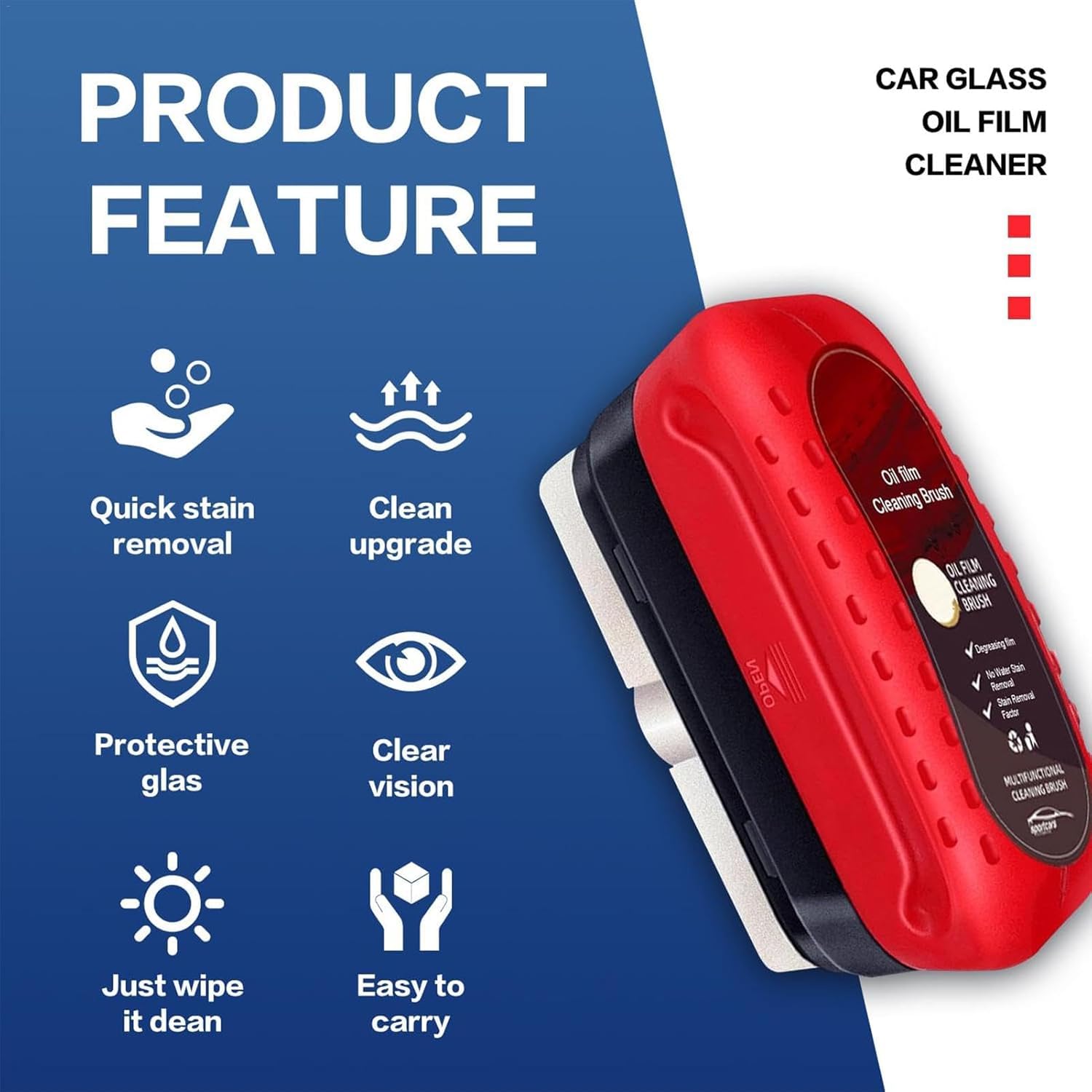 UCRAVO Oil Film Cleaning Brush & Car Glass Cleaner Anti-Fog Spray Anti-Mist, Oil Stain Remover for Car Windows, Mirrors & Glass Rain Mist Windshield Defogger & Stain Remover for Interior & Exterior