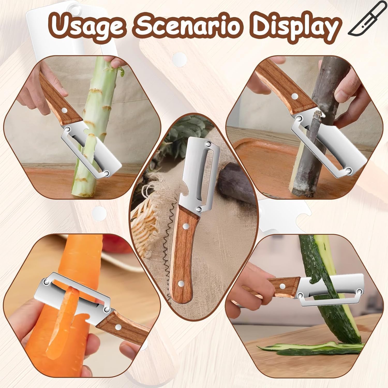UCRAVO Stainless Steel Vegetable Peeler with Wooden Handle |2-in-1 Julienne & Slicer Tool for Kitchen Multi-Purpose Peeler for Carrot,Potato,Cucumber, Bottle Gourd, Radish & More Sharp Durable Blade
