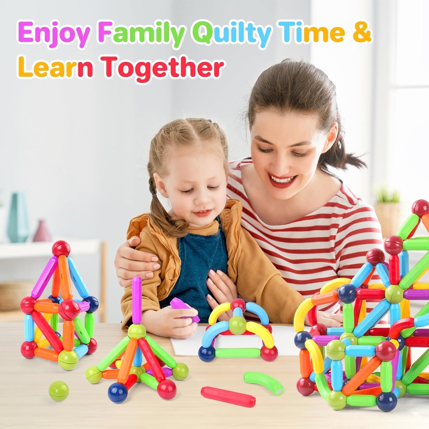 UCRAVO 36 PCS Magnetic Sticks & Balls Building Set for Kids–Colorful STEM Construction Toy,Creative Educational Learning Game for Boys,Girls,DIY 3D Shapes and Structures Building Blocks for Toddlers