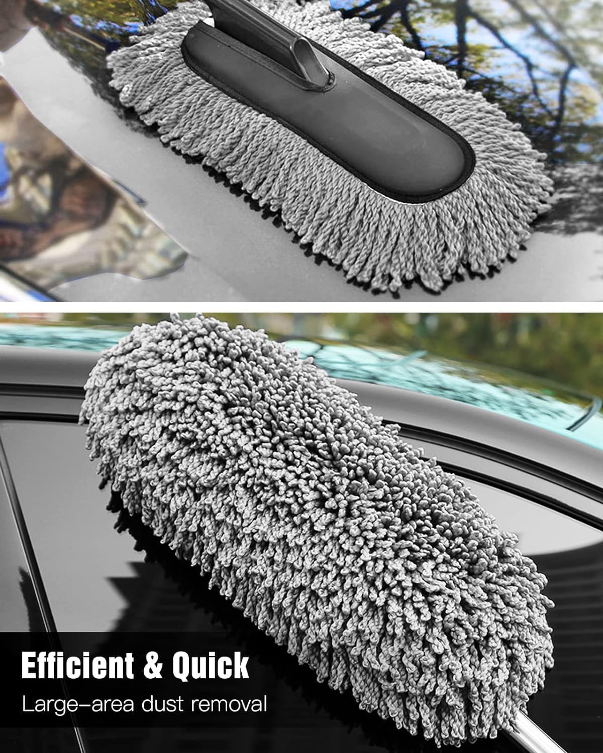 UCRAVO 1 PCS Car Duster, Extendable Long Handle Microfiber Car Duster Exterior Scratch Free Car Cleaning Tool, Car Dust Brush for Truck (Car Cleaning Duster), Black