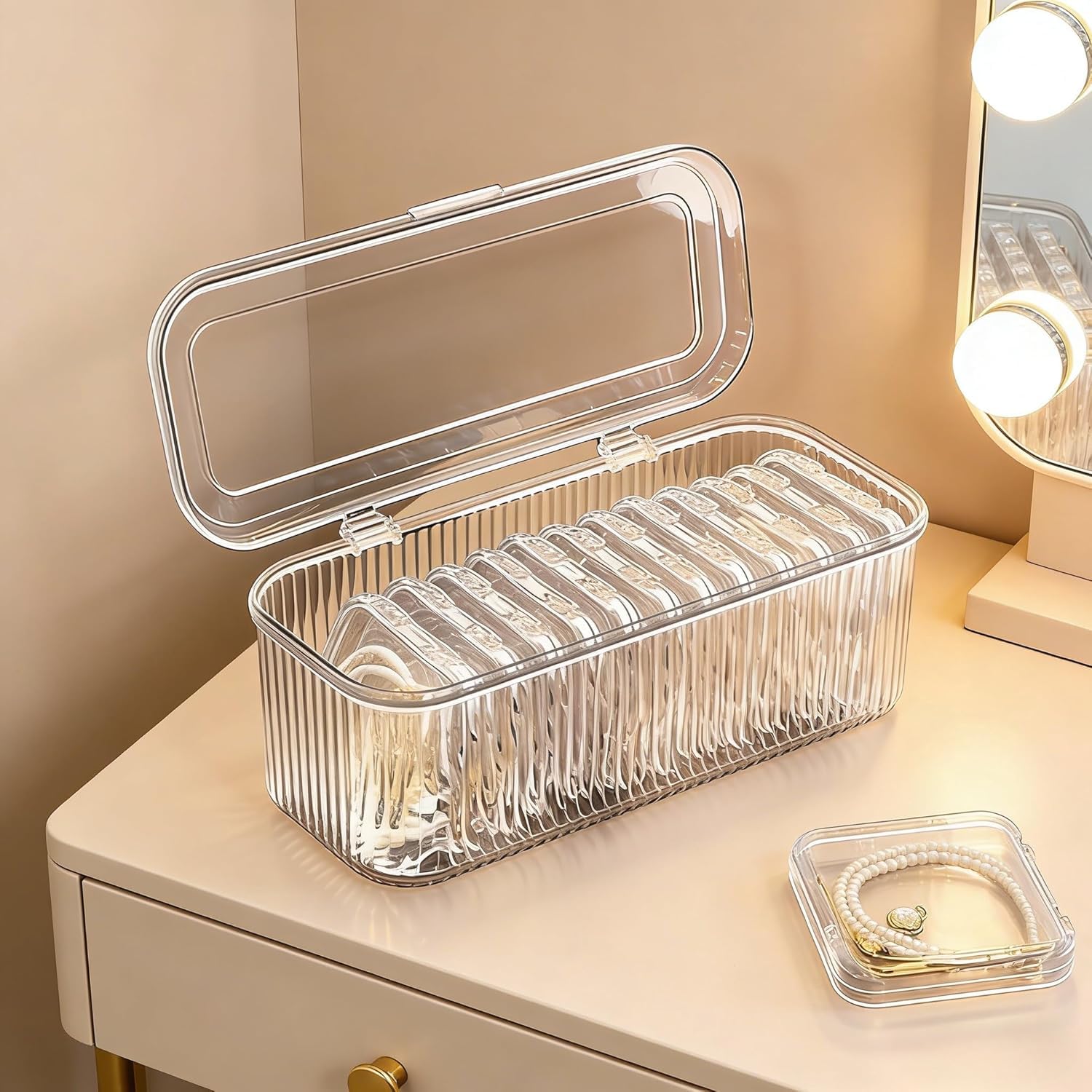 UCRAVO Jewelry Organizer Box Set with 10 Compartments Transparent Portable Storage Case for Earrings Rings,Necklaces, Bracelets, Bangle Organizer,Watch Anti-Oxidation Travel Jewellery Box for Women