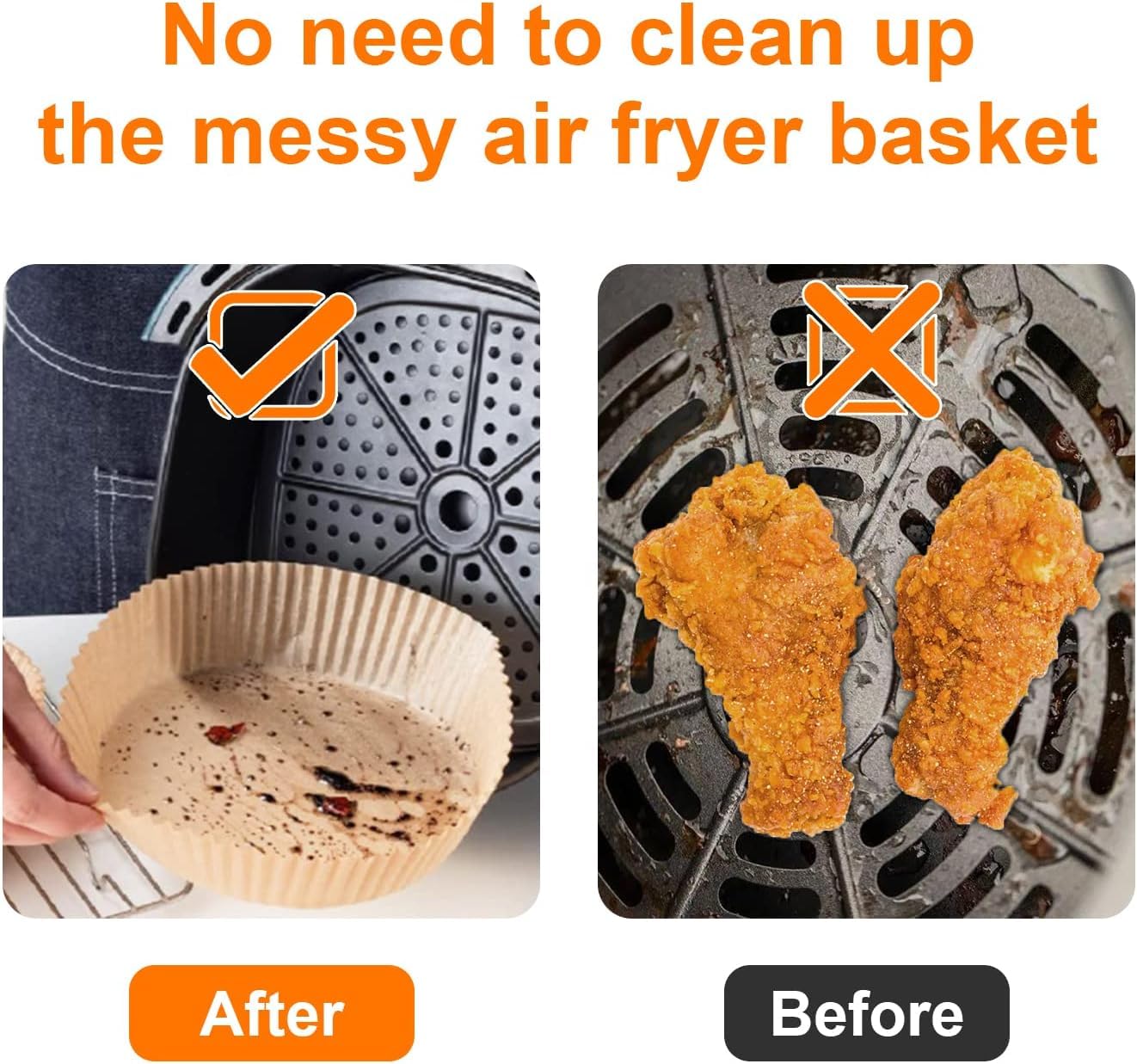 UCRAVO 100 PCS Air Fryer Disposable Paper Liner, Round Air Fryer Paper Liners, Natural Parchment Paper for Air Fryer, Non-Stick, Oil-Proof,Food Grade Paper Liner for Baking Roasting Microwave 7" Inch