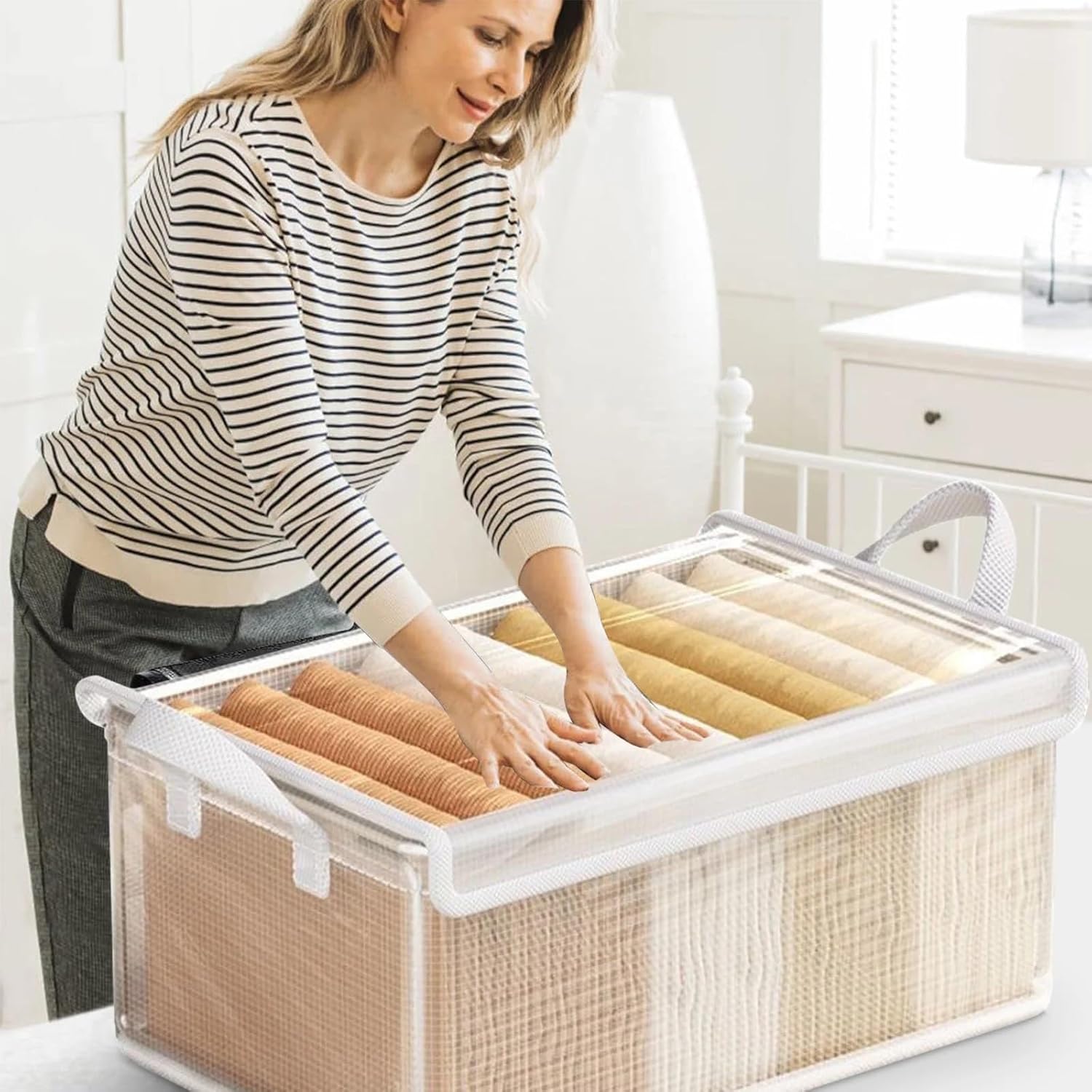 UCRAVO 8 PCS Storage Organizer Boxes with Lids for Wardrobe Foldable Clothes Storage Box with Handle | Fabric Closet Organizer for Sarees, Jeans, T-Shirts, Towels Cupboard, Bedroom & Home Storage Bins