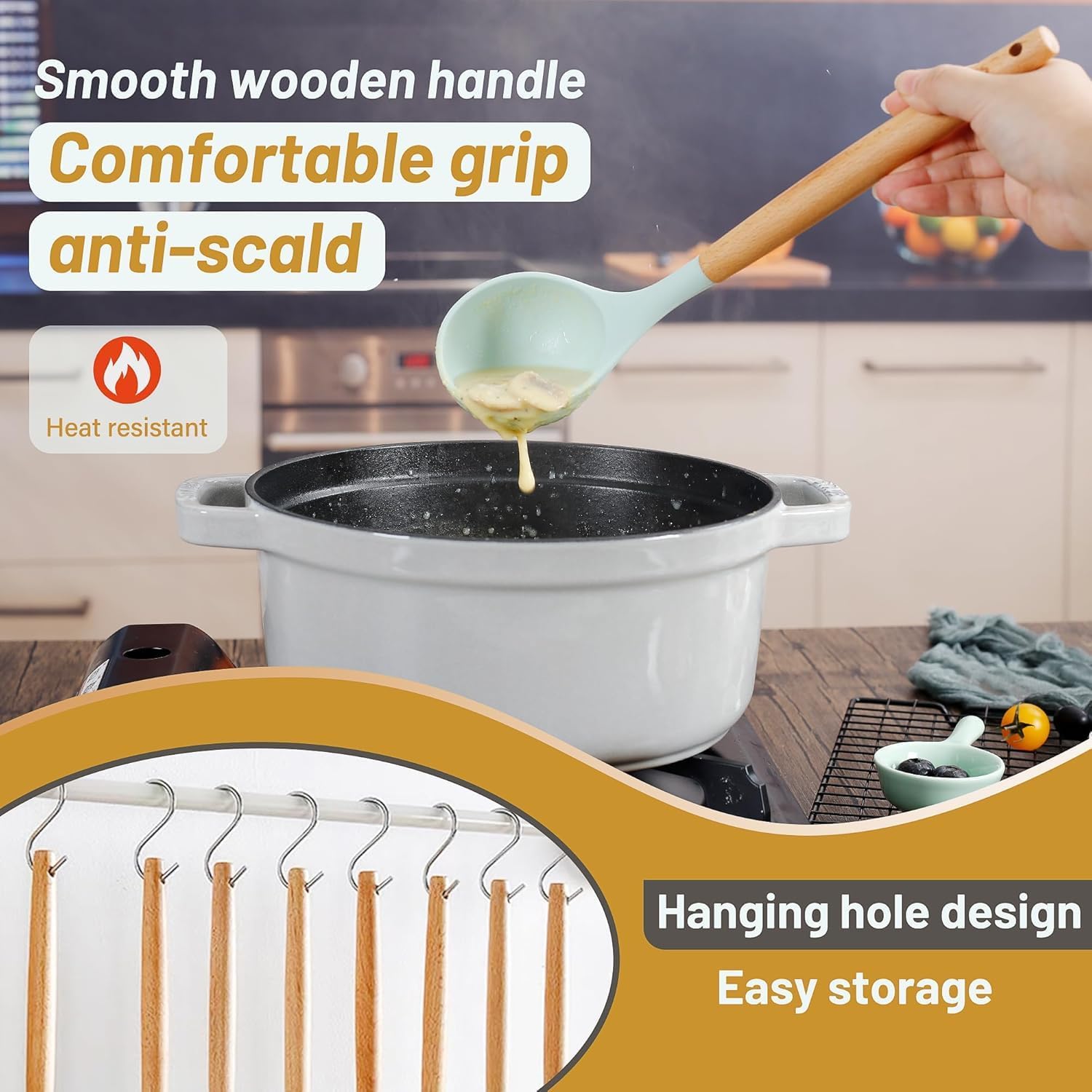 UCRAVO 12 Pc Silicone Kitchen Utensils & Spatula Set (Green) | Non-Stick Cooking/Baking Tools with Wooden Handle | BPA-Free, Heat-Resistant Flexible Silicon Cookware for Non-Stick Pans