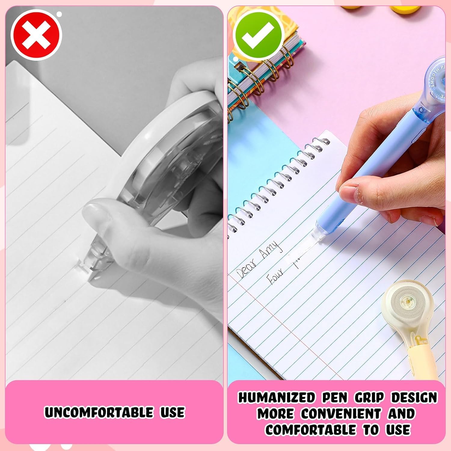 UCRAVO White Out Pens 2PCS, Correction Tape Pens for Office, School, Home, Quick Drying Eraser Tape,Pen-Shaped Comfortable Grip,Smooth & Precise Writing Correction Tool for Notebooks and All Supplies
