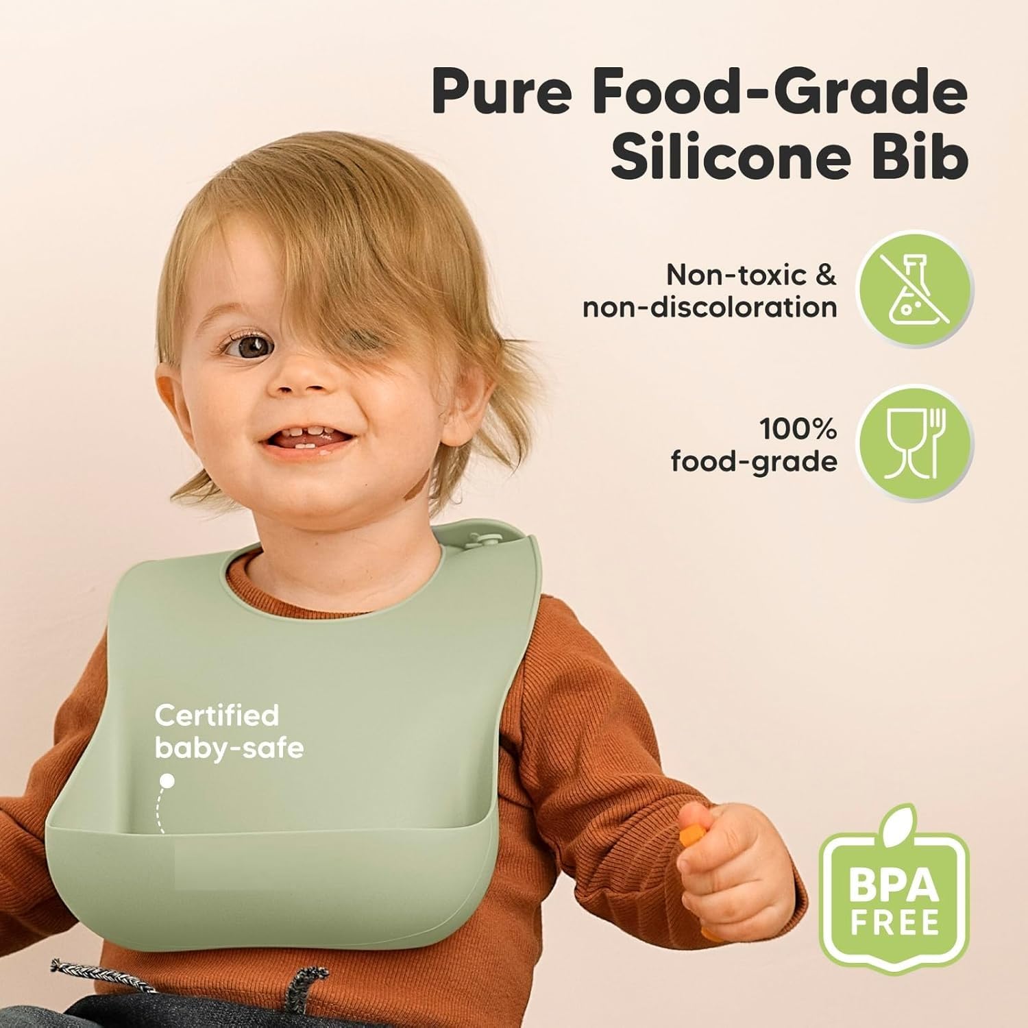 UCRAVO Silicone Baby Feeding Bib with Food Catcher Pocket – Waterproof & Adjustable Toddler Bib – Soft BPA Free Silicone – Dishwasher Safe – Reusable Weaning Bib for Babies & Toddlers (Green)
