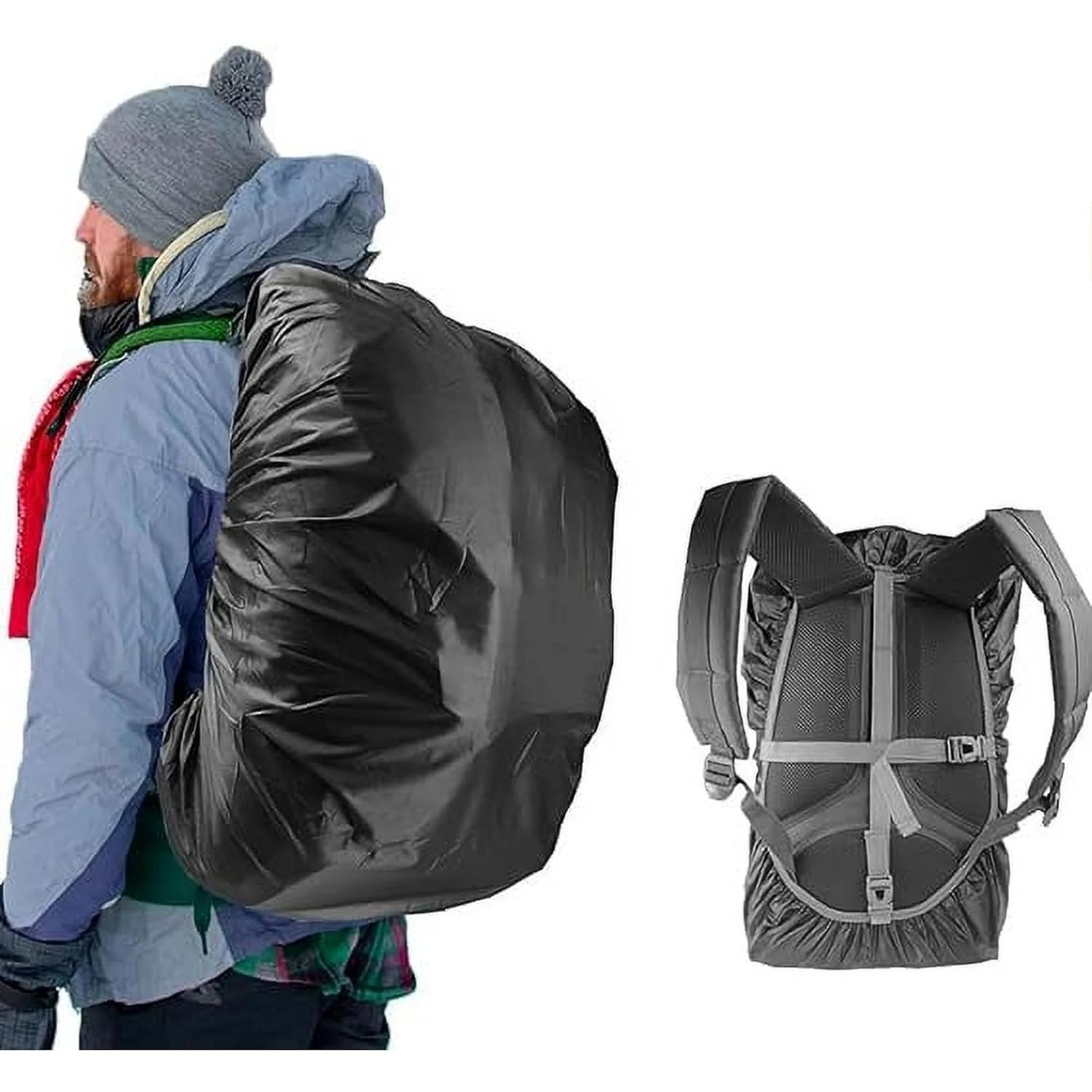 UCRAVO Waterproof Backpack Rain Cover with Adjustable Anti Slip Buckle Strap & Sliver Coating Reinforced Inner Layer for Camping, Hiking, Traveling, Hunting, Biking and More