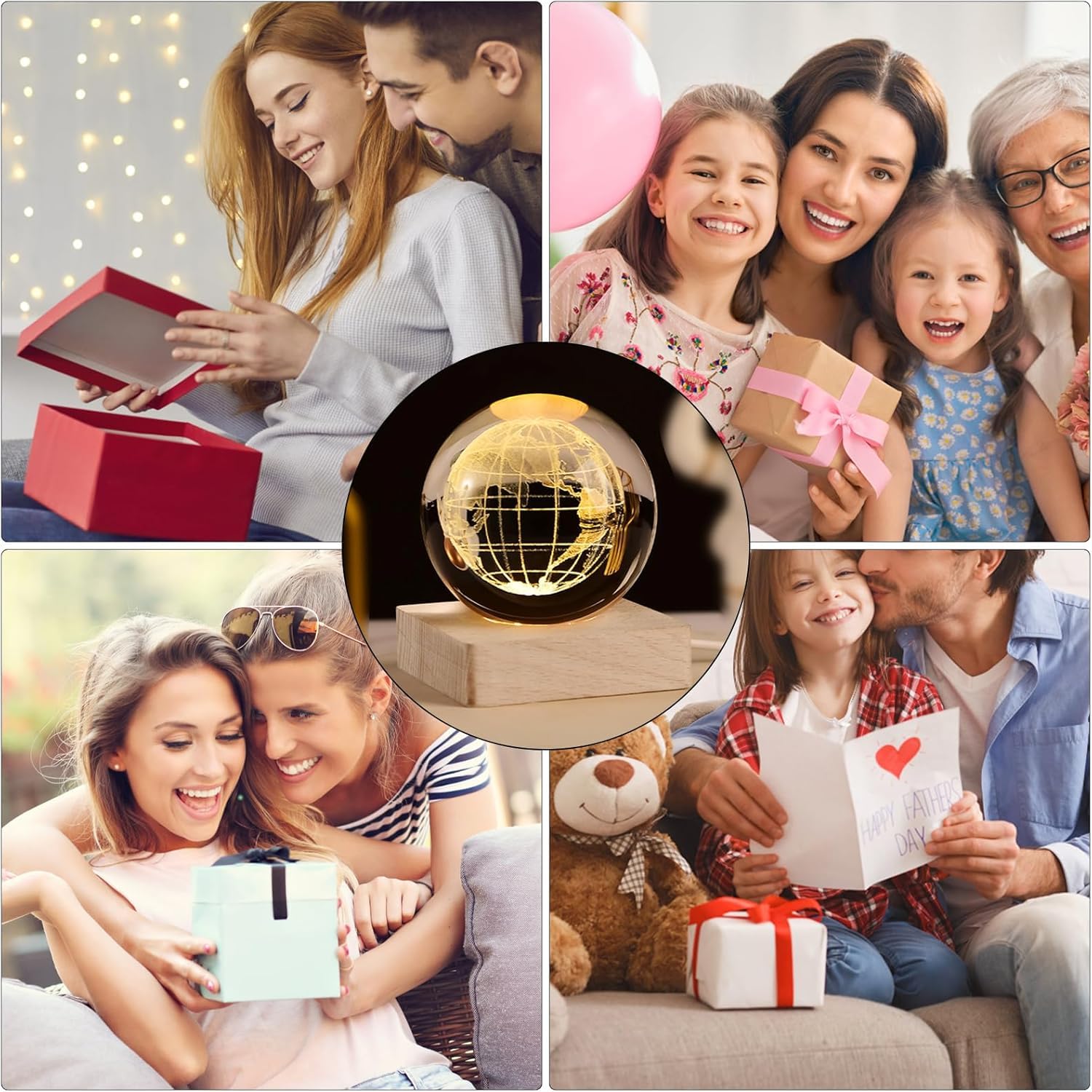 UCRAVO 3D Earth Crystal Ball Night Light Glass Ball Night Lamp with Wooden Base Fantasy Decoration Crsytal Ball LED Galaxy Planet Nightlight Bedroom Decor for Multipurpose Warm White Light(Globe)