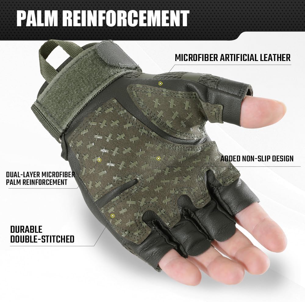 UCRAVO Motorcycle Riding Gloves for Men with Rubber Knuckle Protection Tactical Half Finger Anti-Slip Bike Gloves for Motorbike Riding, Cycling,Scooter,Touring,Racing,Off-Road & Summer Riding