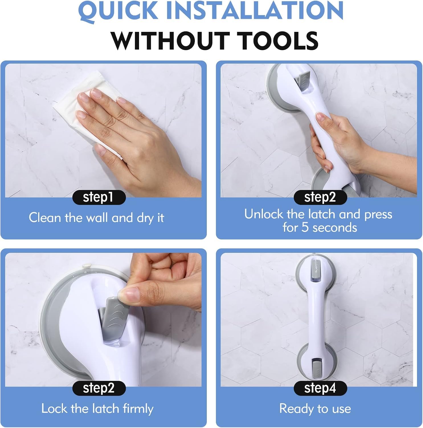 UCRAVO Helping Handle Bathroom Suction Grab Bar Rail for Safety – Hand Rail Support Bar Grip Bath Shower Bathtub Handle Mobility Balance Safety Aid Fitting for Tub, Handicap, Elderly, Injury, Kid