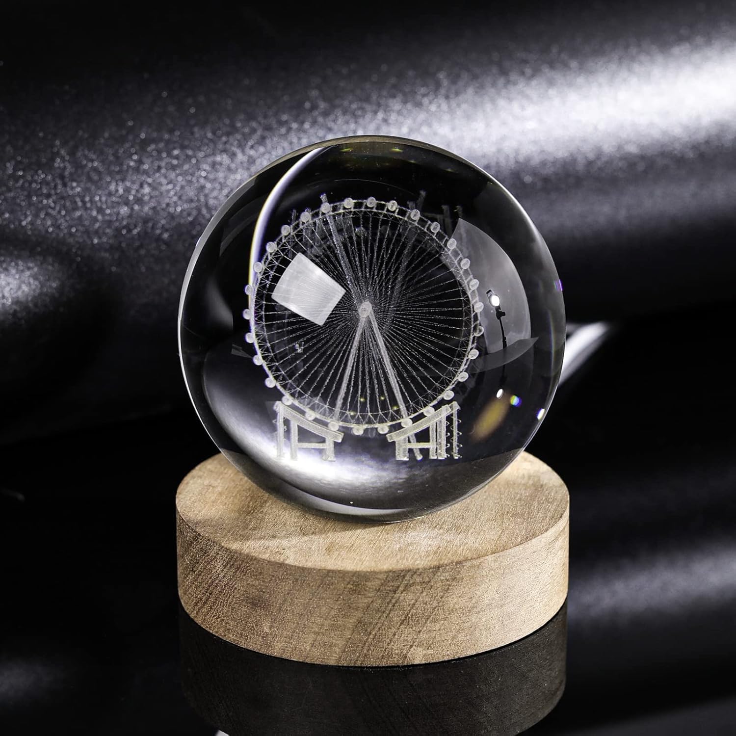 UCRAVO 3D Crystal Ball Night Light Space Lamp Decorlamp Glass Ball with Wooden Base, Birthday Astronomy Gift for Teens Boys Kids Nightlight Bedroom Home Decor Accessories(Ferris Wheel)