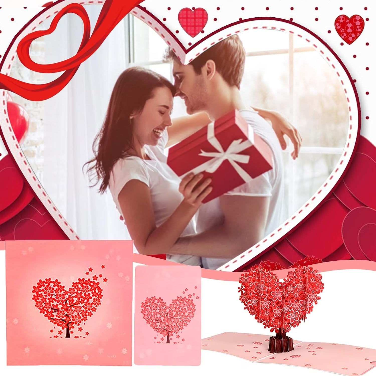 UCRAVO Valentine’s Day Pop Up Greeting Card with 3D Heart Tree Design | Romantic Love Card for Wife,Husband,Girlfriend & Boyfriend Invitation Card for Couples,Anniversary,Proposal & Special Occasions