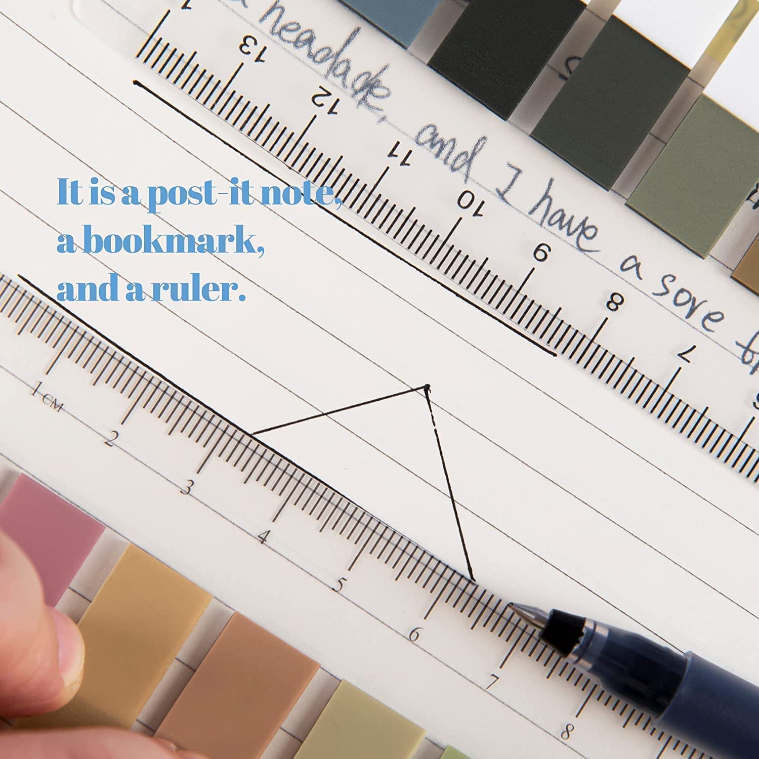 UCRAVO Sticky Tabs Transparent Sticky Notes Writable and Multifunctional Tabs with Ruler Reminder Tabs for Page Markers or Book Reading Notes Sorting Files,Self-Stick Notes (2)