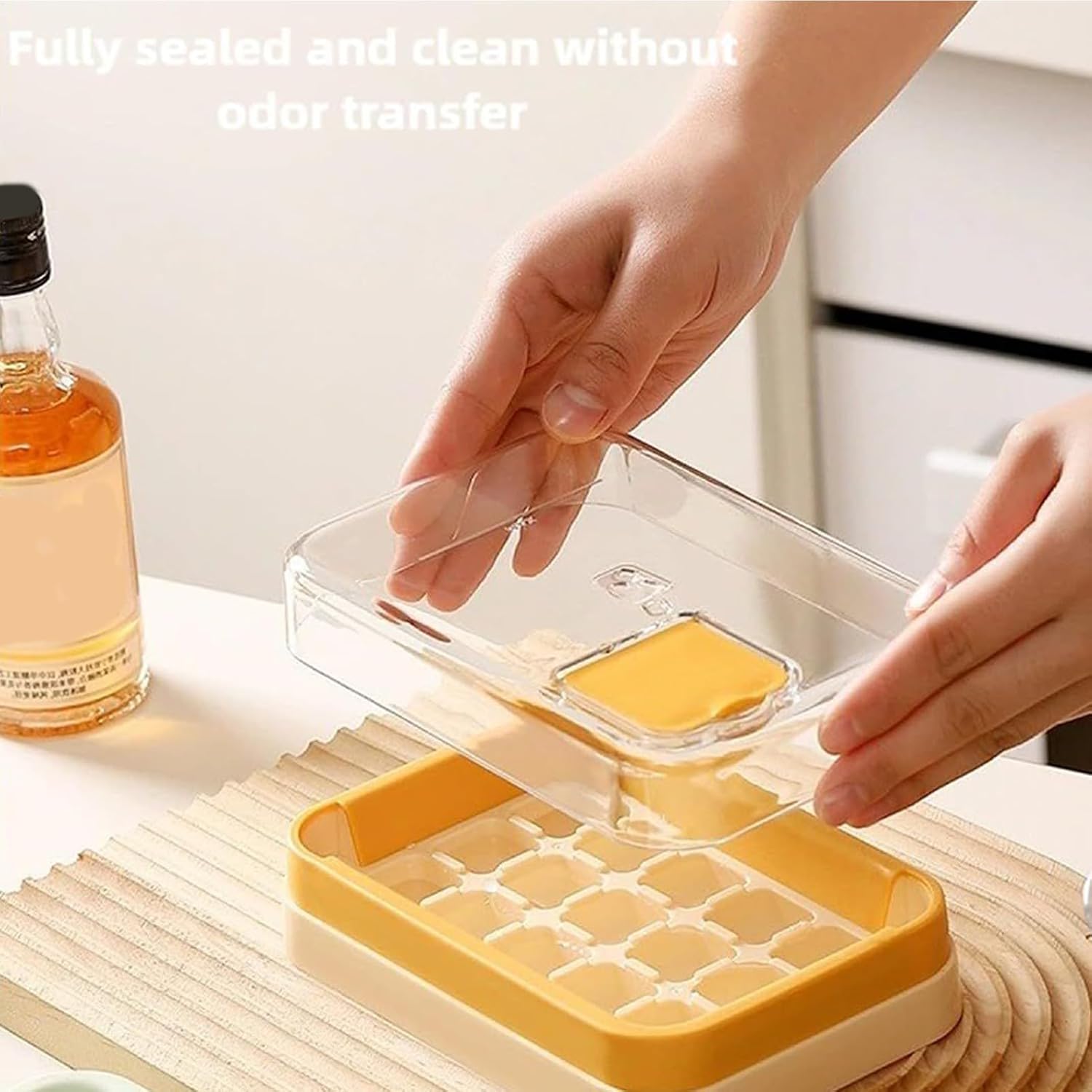 UCRAVO 15 Grid Square Ice Cube Tray with Lid & Storage No-Spill Leak-Proof Ice Maker Tray | Easy Press Release BPA-Free Plastic Freezer Ice Tray for Water, Lemon Juice, Cocktails, Whiskey,Cold Coffee