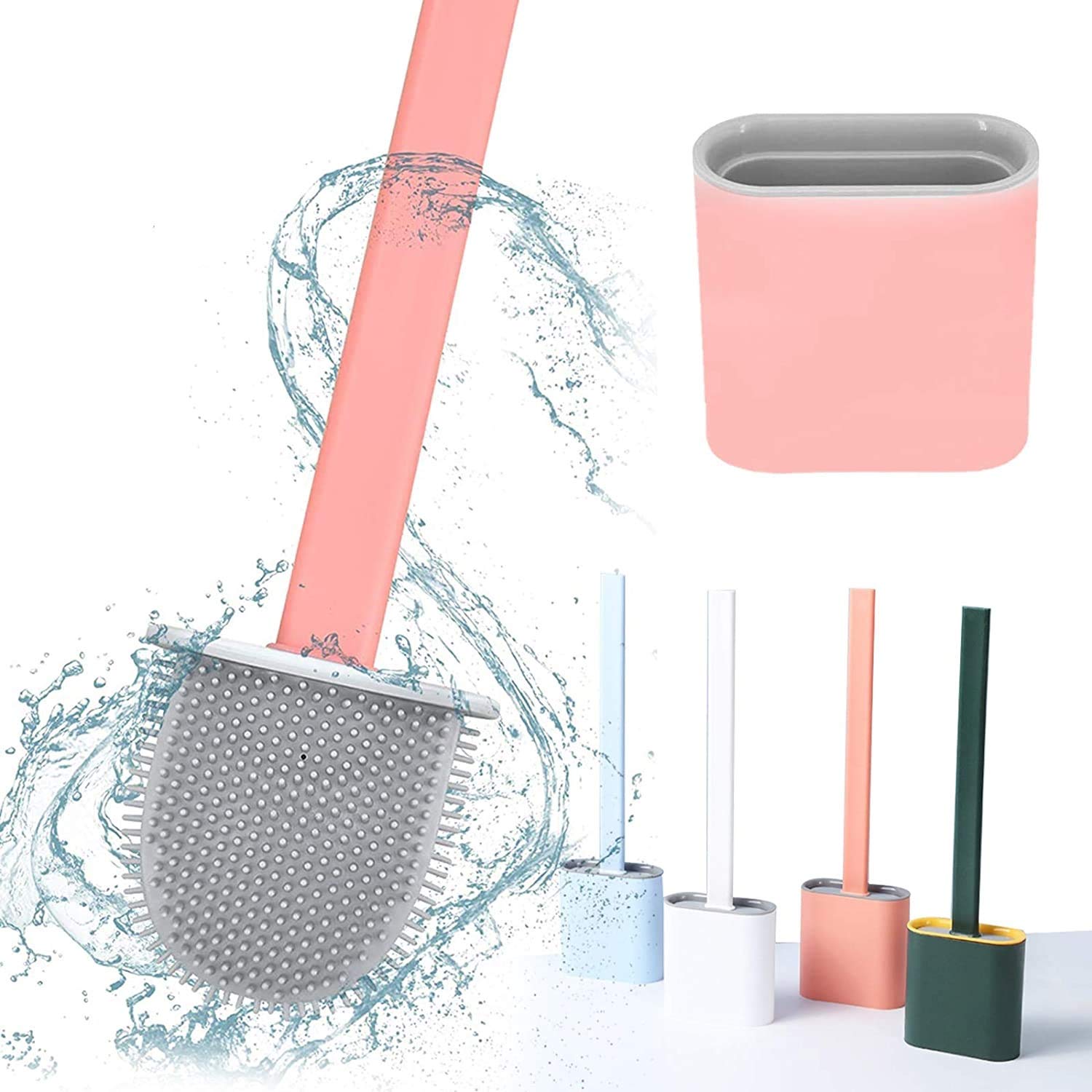 UCRAVO Toilet Brush with Holder, Flexible Toilet Cleaning Bowl Brush Head with Silicone Bristles, Silicone Toilet Brush with Slim Holder Flex Non-Slip Long Handle