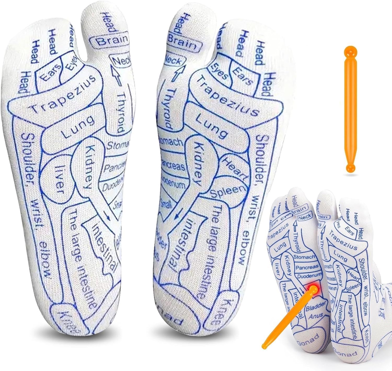 UCRAVO Reflexology Socks for Women with Trigger Point Massage Tool – Acupressure Foot Chart for Sole & Instep – Foot Pain Relief, Plantar Fasciitis, Stress & Circulation Aid – 1 Pair-Multicolor