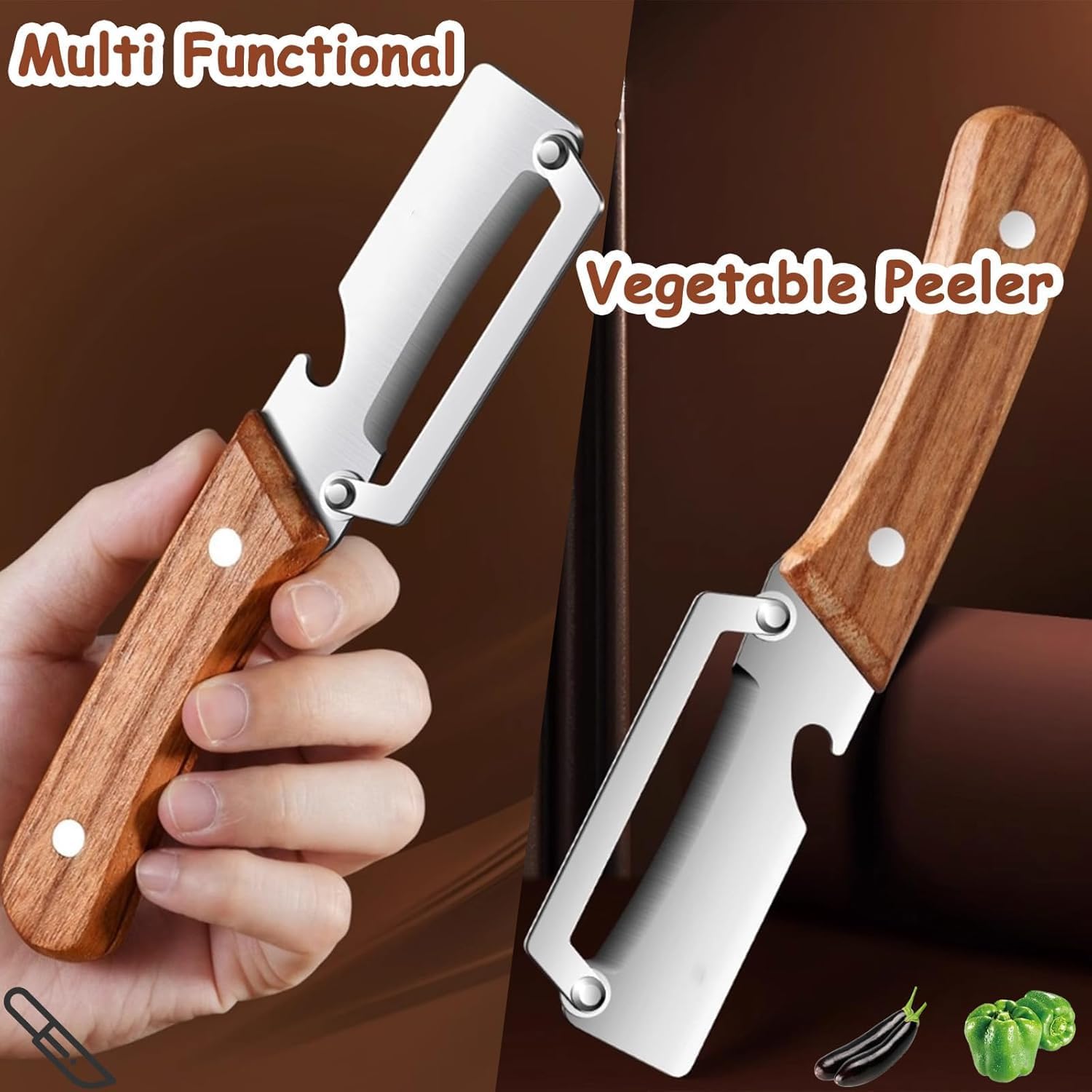 UCRAVO Stainless Steel Vegetable Peeler with Wooden Handle |2-in-1 Julienne & Slicer Tool for Kitchen Multi-Purpose Peeler for Carrot,Potato,Cucumber, Bottle Gourd, Radish & More Sharp Durable Blade