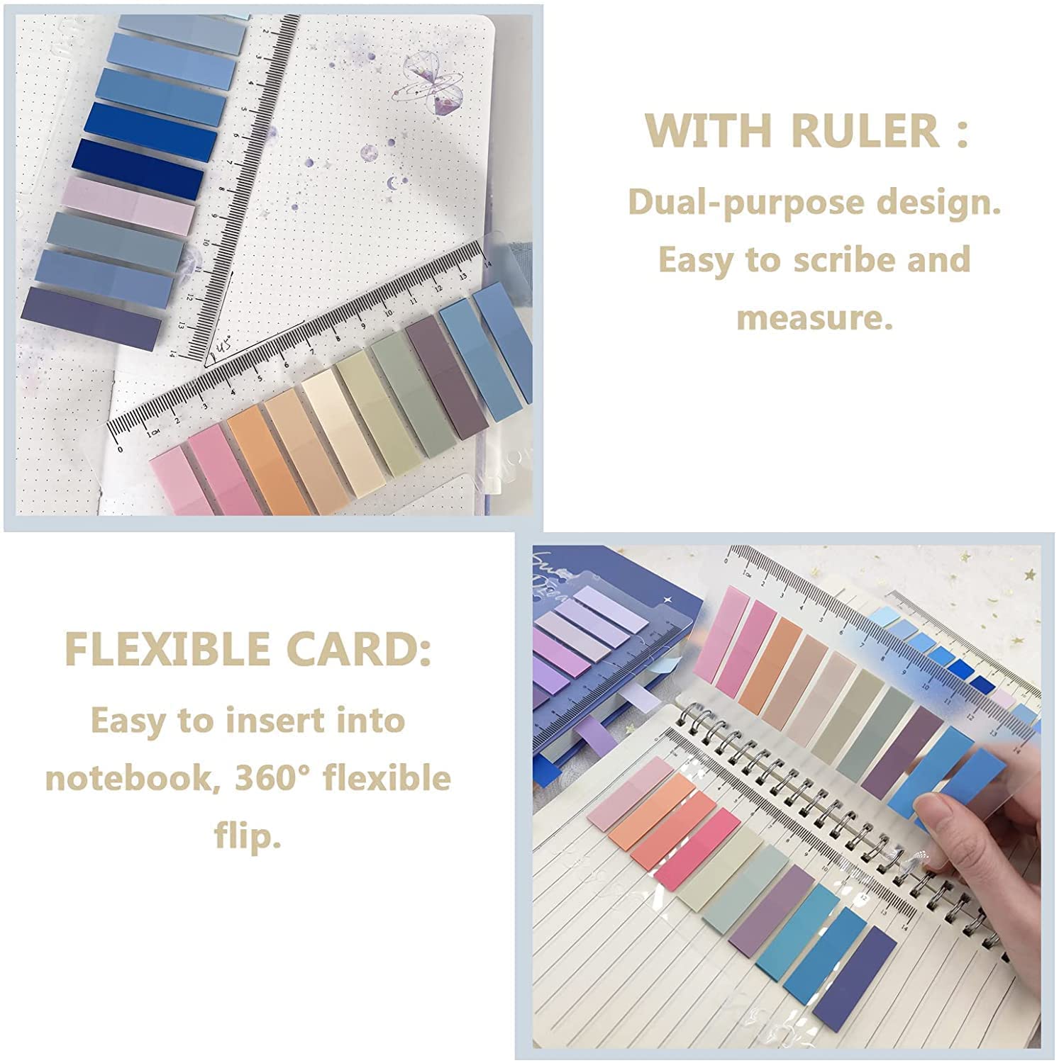 UCRAVO Sticky Tabs Transparent Sticky Notes Writable and Multifunctional Tabs with Ruler Reminder Tabs for Page Markers or Book Reading Notes Sorting Files,Self-Stick Notes (2)