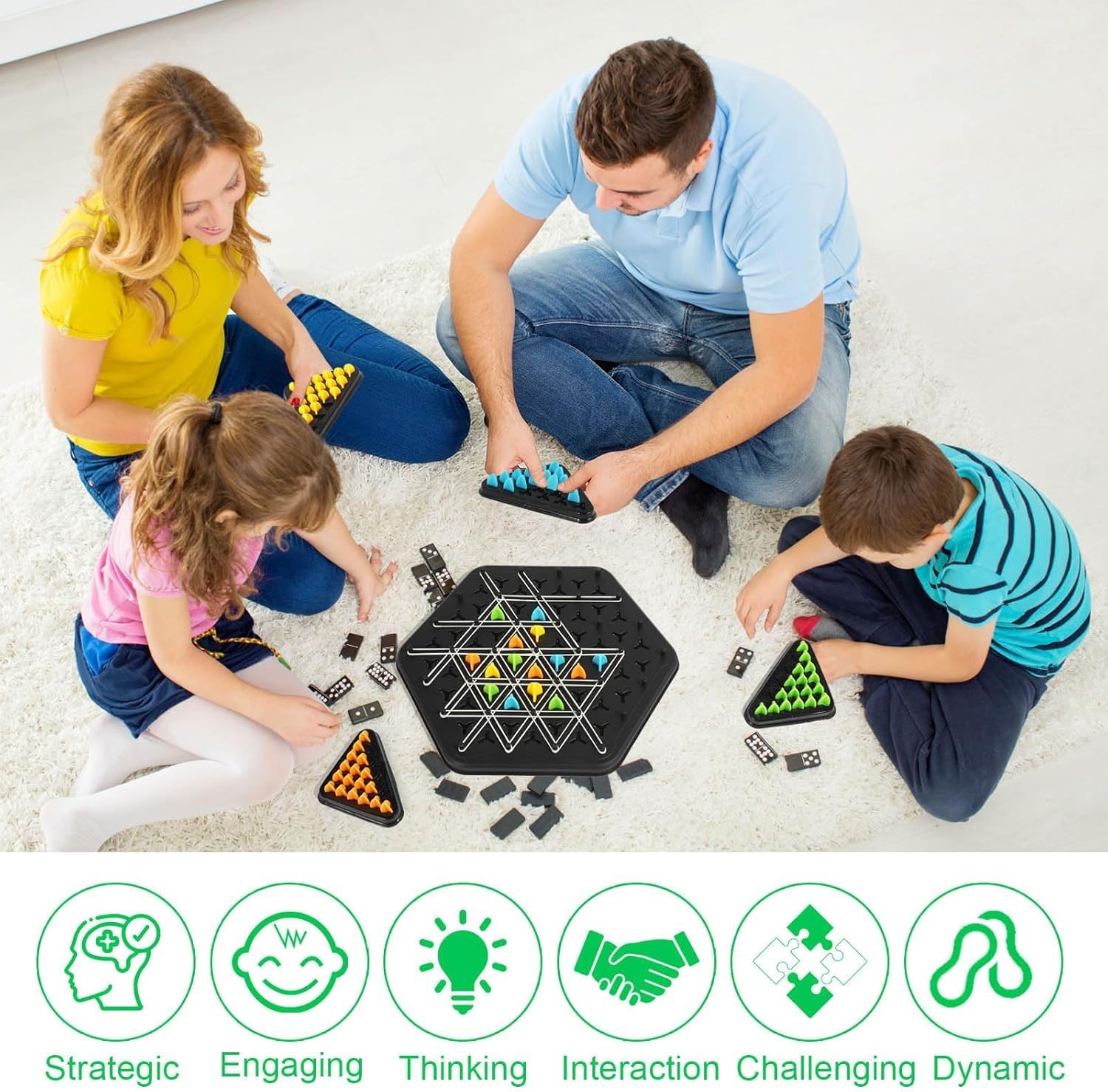 UCRAVO Chain Triangle Strategy Board Game, STEM Learning Geoboard Puzzle for Kids & Adults, Educational Brain Teaser Toy, 2-4 Players Family Fun Night Party Game