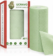 UCRAVO 1 Roll 20pcs Pastel Green Microfiber Cleaning Cloth Roll - Reusable & Washable Tear-Away Cleaning Rags for Home Kitchen Surfaces Garage & Auto Detailing | High Absorbent Car Wash Dishes Towels