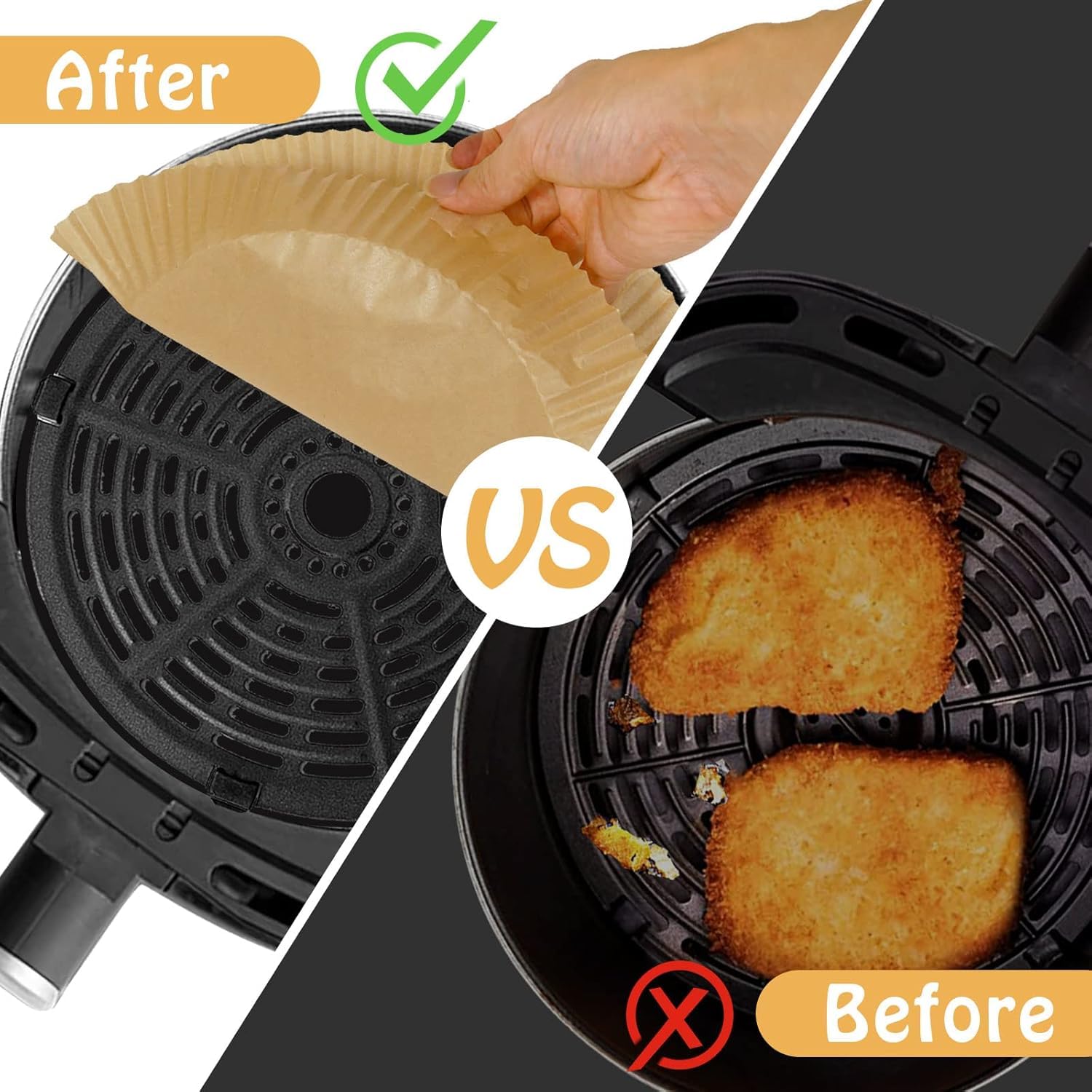 UCRAVO 200 PCS Air Fryer Paper Sheets Air Fryer Liners Disposable, 7" Inch Round Food Grade Material Parchment Paper Liners Non-Stick & Oilproof for Airfryer, Baking, Roasting Microwave, Oven (Round)