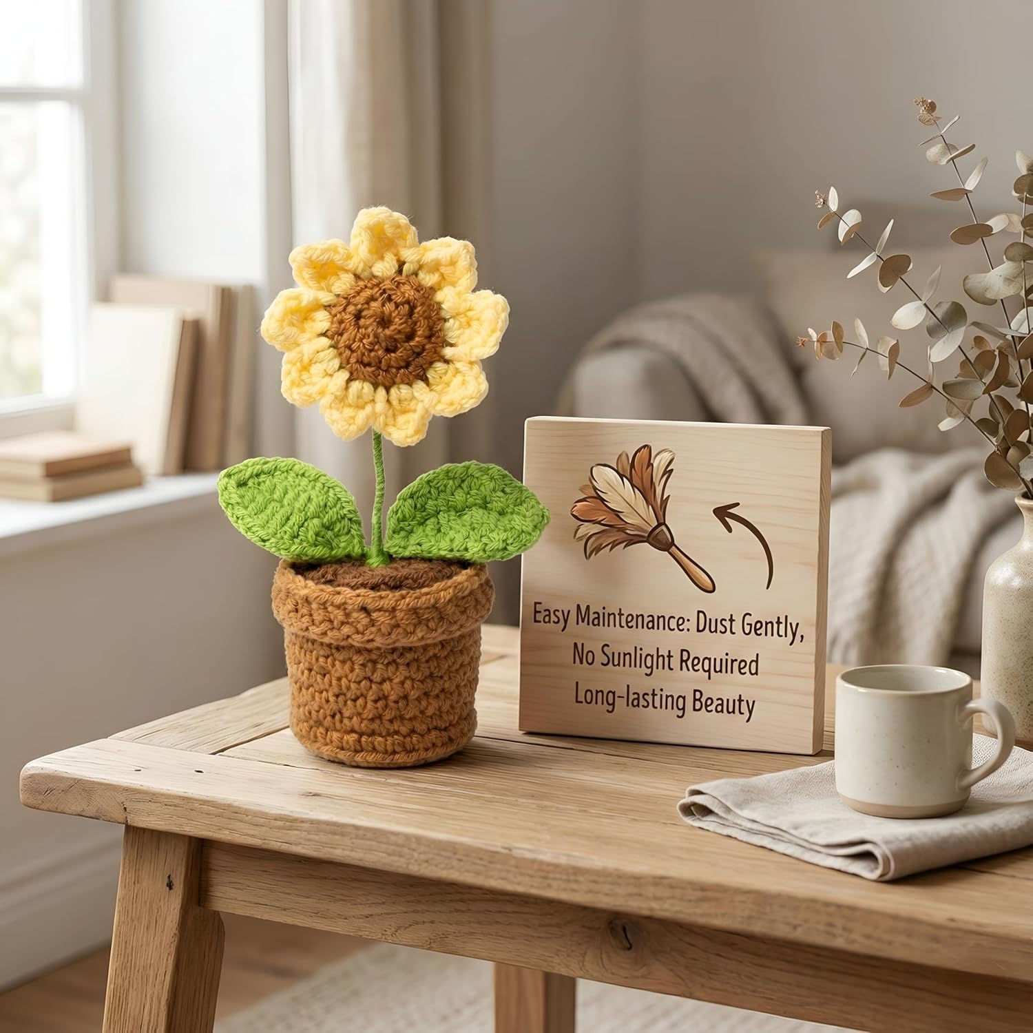 UCRAVO Handmade Crochet Sunflower with Pot – Artificial Knitted Sunflower Plant for Decor, Cute Mini Crochet Flower Decoration for Home, Office Desk,Bedroom & Car Dashboard Gifts Friends & Loved Ones