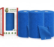 UCRAVO 3 Roll 60pcs Blue Microfiber Cleaning Cloth Roll - Precut Reusable Kitchen Clean Wipes | Non-Scratch Clean Towel for Bowls Pots Countertops & In-Car | Super Absorbent Washable Cleaning Rags