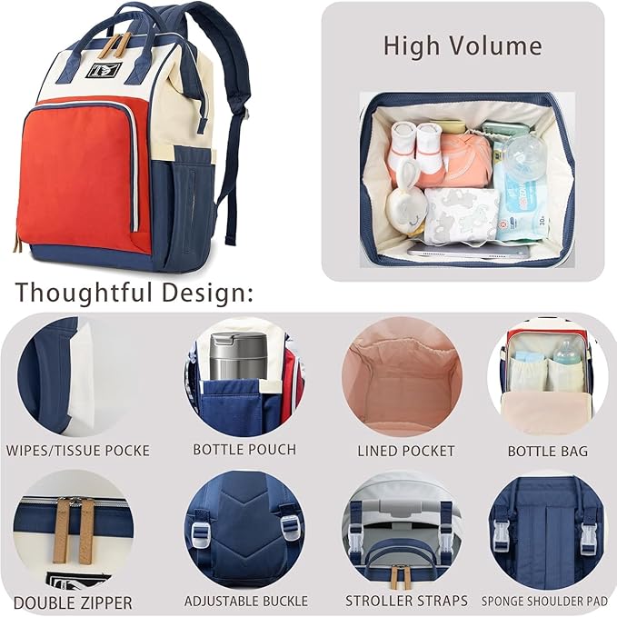 UCRAVO Diaper Bag Backpack for Mothers – Large Capacity Baby Travel Bag with Insulated Bottle Pockets, Waterproof Maternity Nappy Bag, Multi-Function Baby Organizer for Moms & Dads