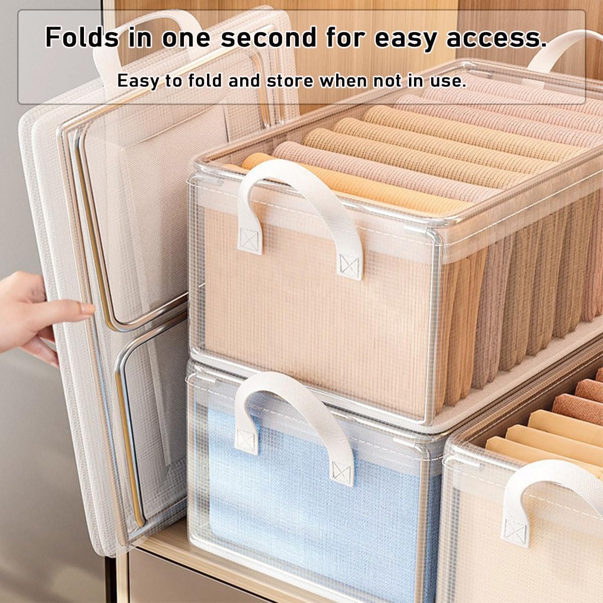 UCRAVO 6 PCS Storage Organizer Boxes with Lids for Wardrobe | Foldable Clothes Storage Box with Handle Closet Organizer for Sarees,Jeans,T-Shirts,Towels Fabric Storage Bins for Home,Bedroom,Cupboard